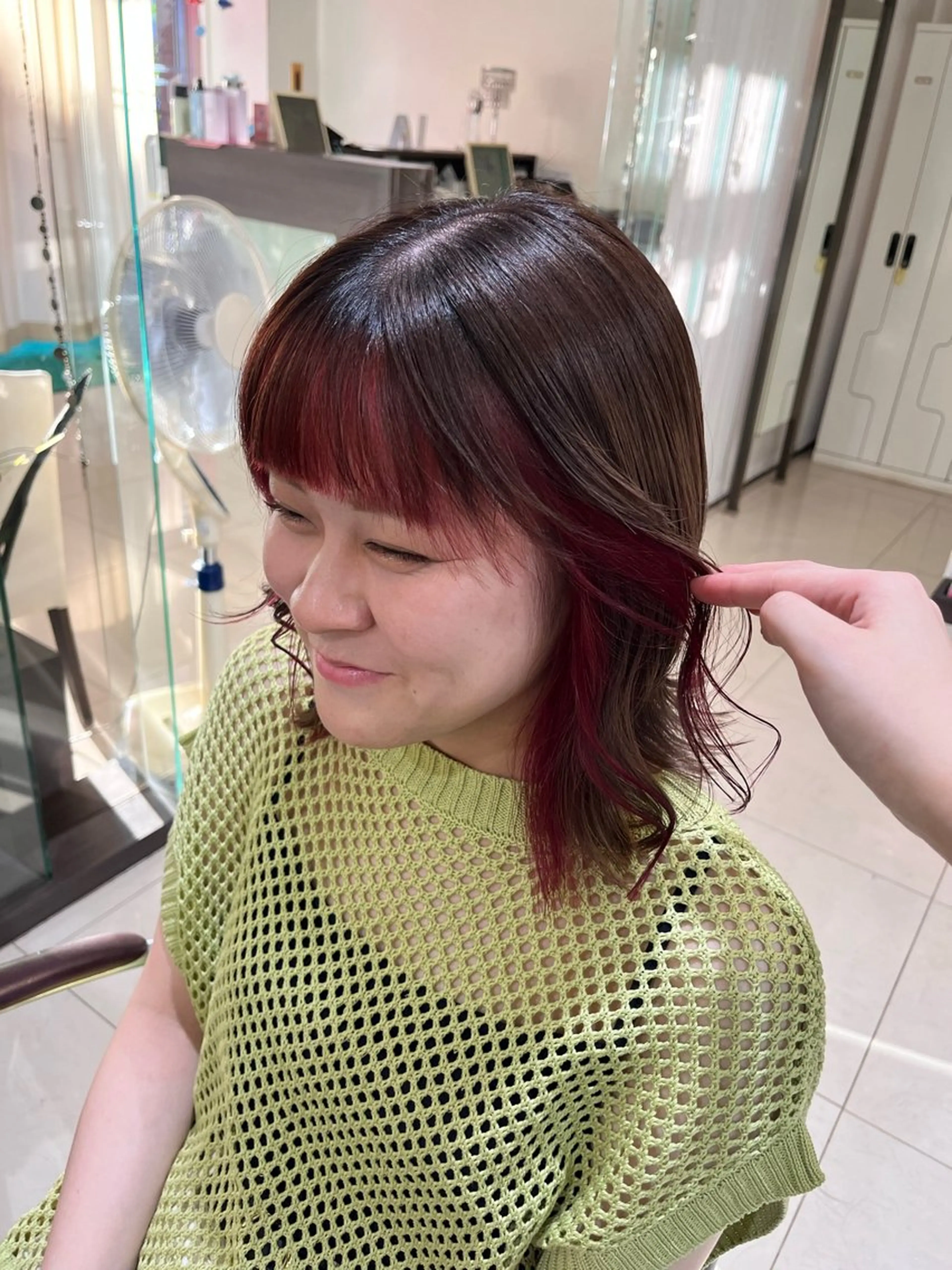 ミディアム ミストバング ヘアカラー ぷつっとボブ/ちゅる ピンク/mika☆のヘアスタイル