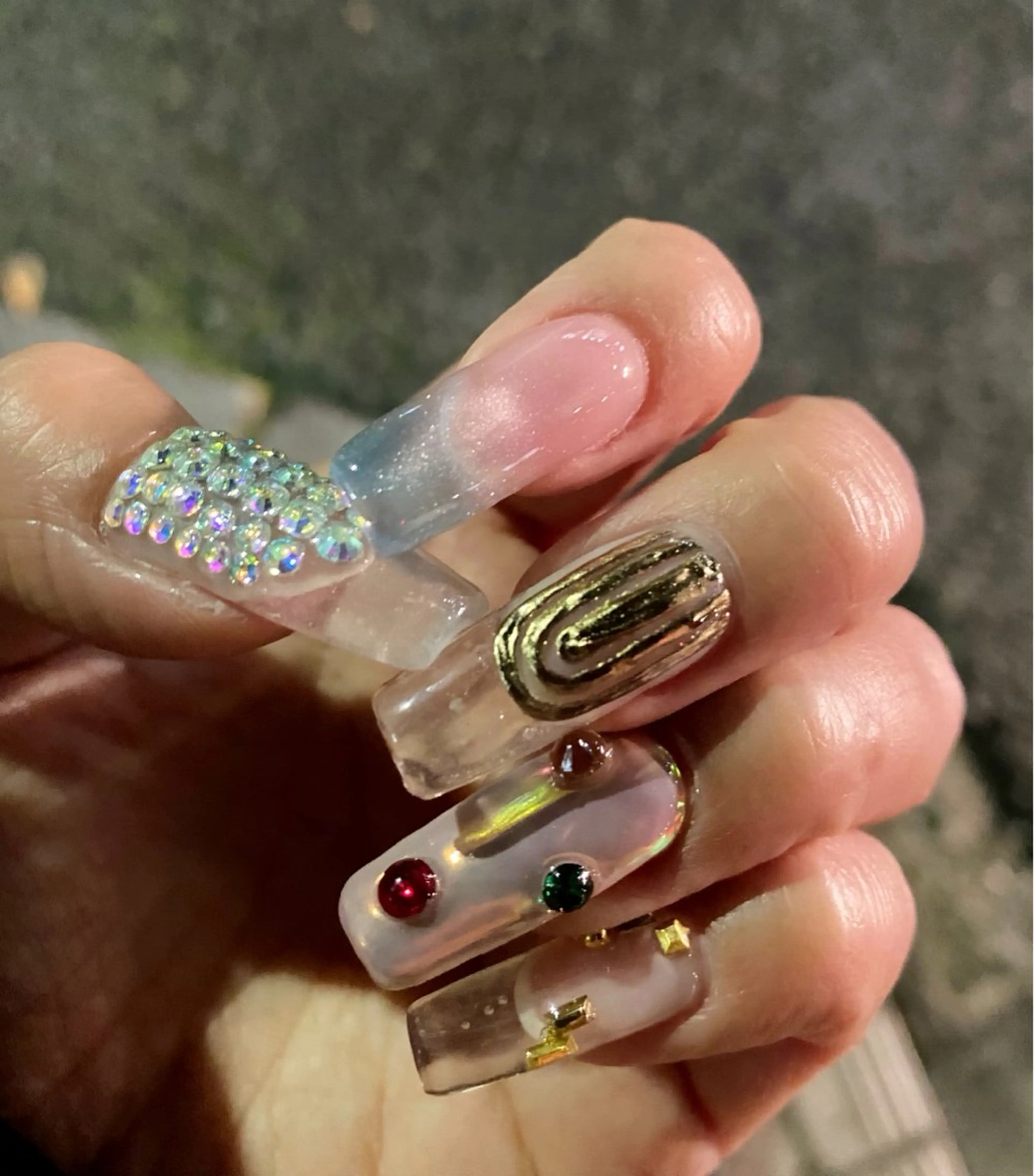 ネイル ブルー クリアネイル マグネットネイル ミラーネイル スカルプネイル 岩澤 恵子のネイルデザイン