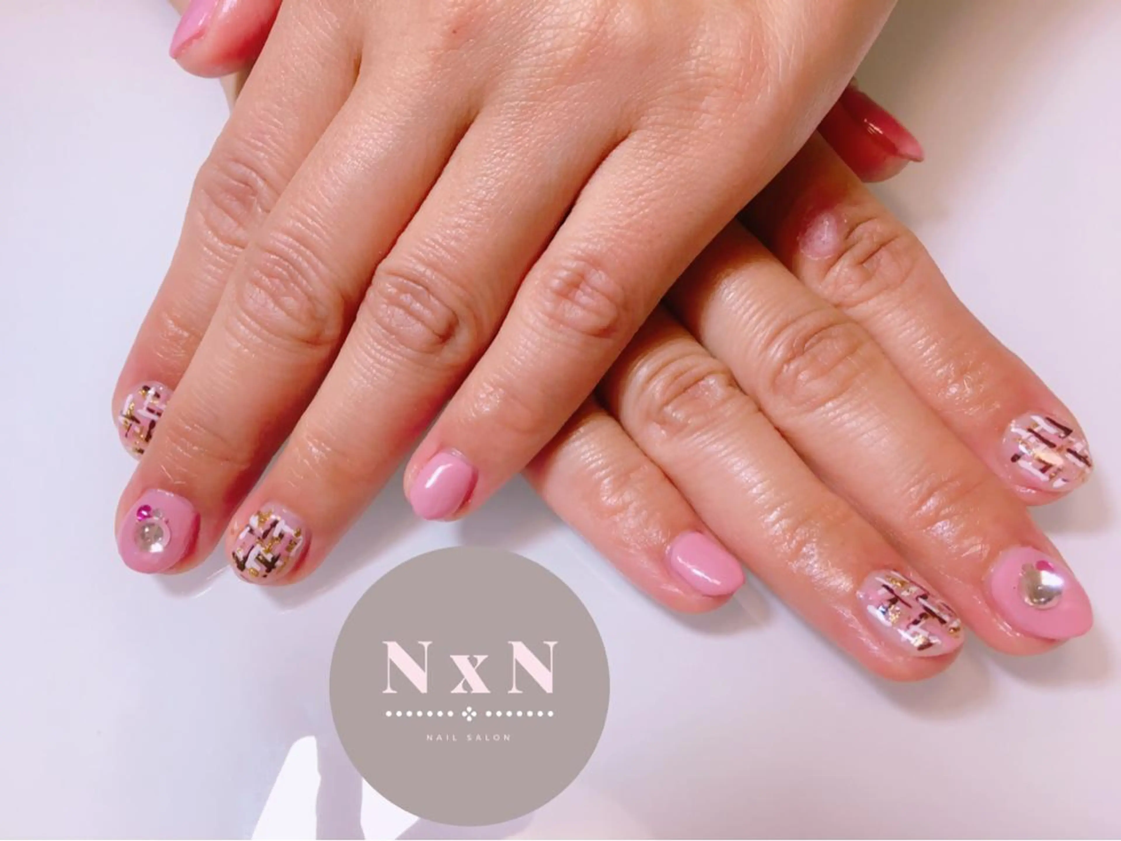 ネイル ピンク ツイードネイル ハンドネイル nail salon N×Nのネイルデザイン