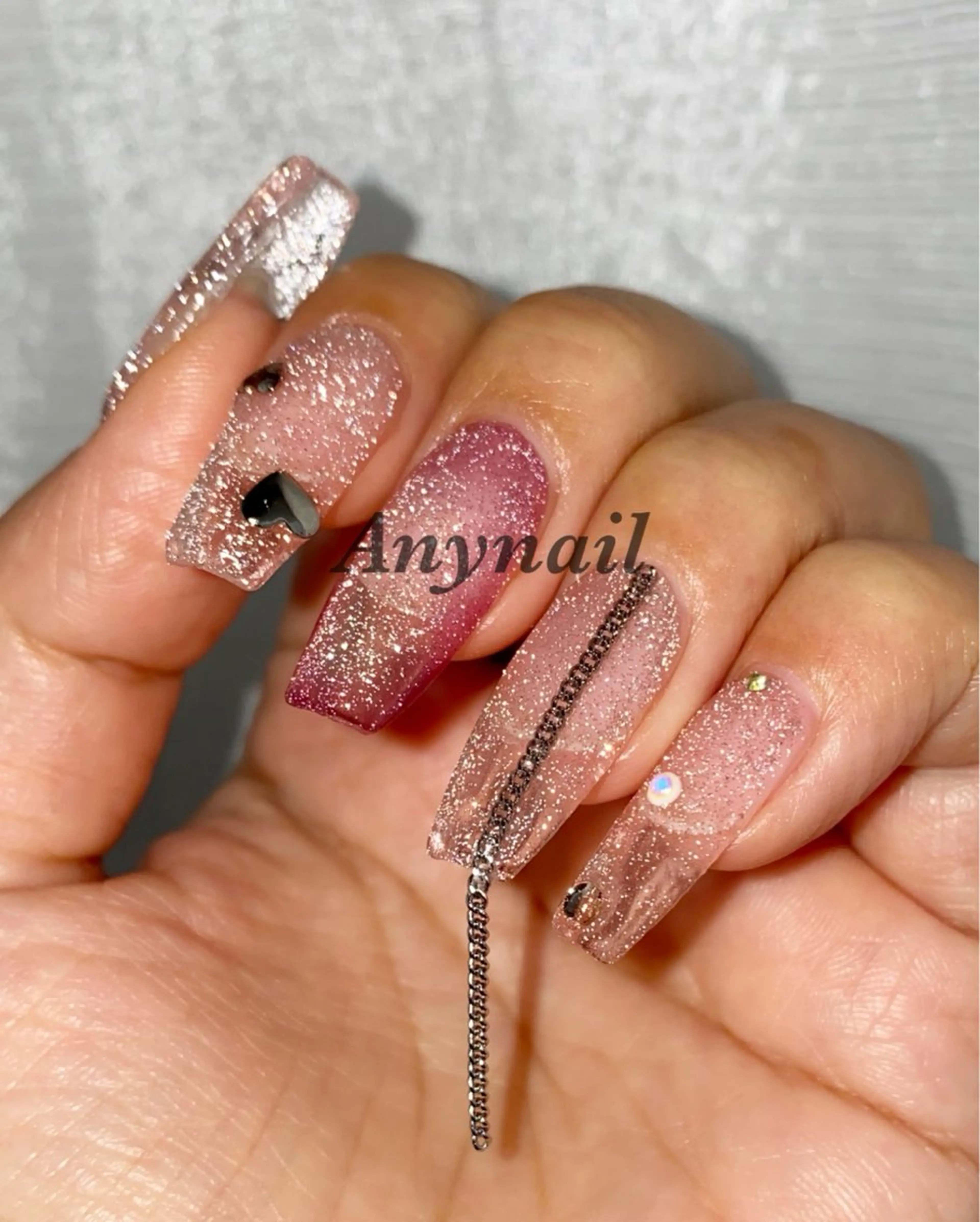 ネイル ブルー クリアネイル フラッシュネイル ハート ラメ(グリッター) 岩澤 恵子のネイルデザイン