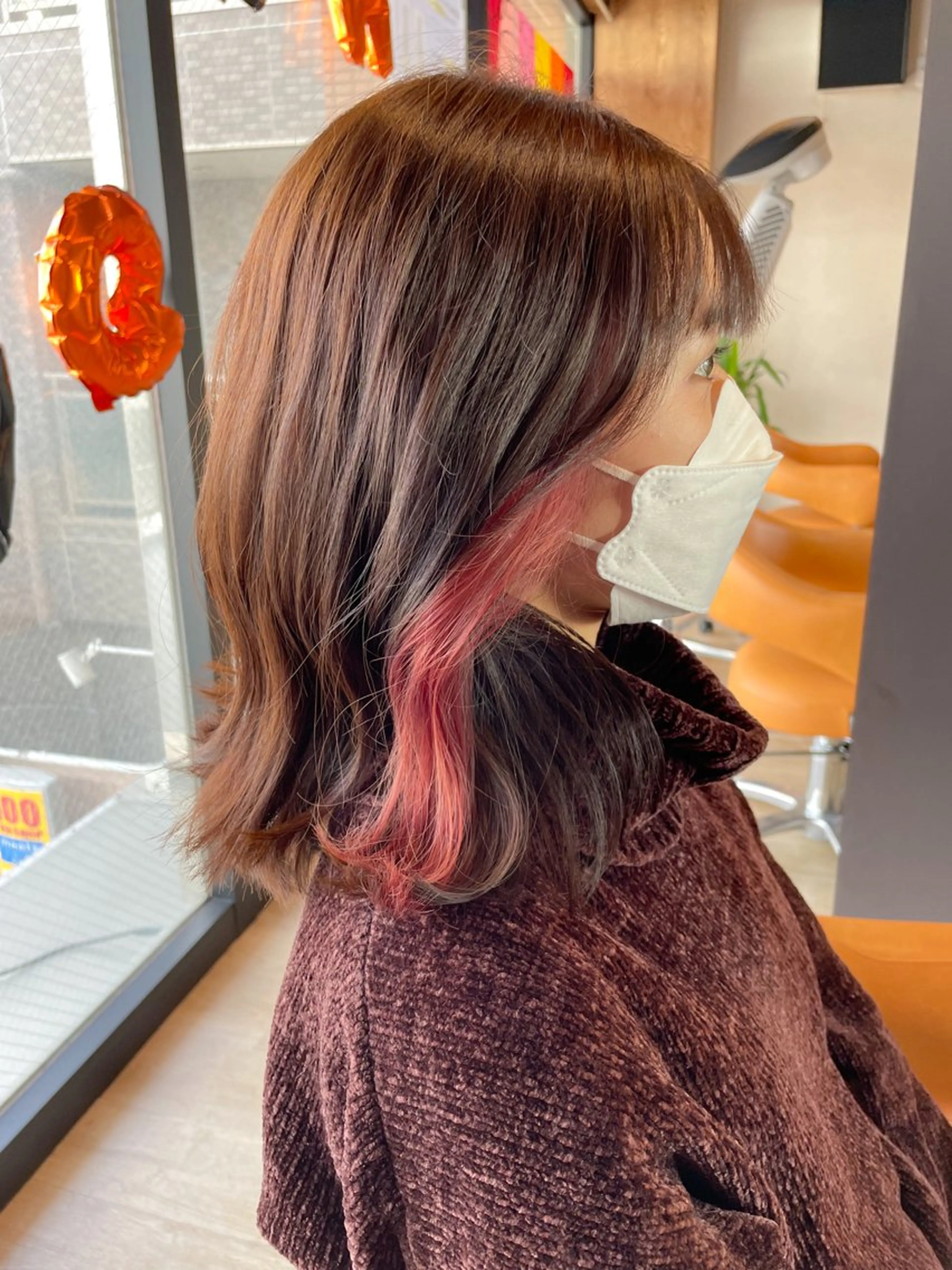 ミディアム カラー イヤリングカラー ピンクカラー ヘアカラー 髪質改善/ブリーチ 田代 龍我のヘアスタイル