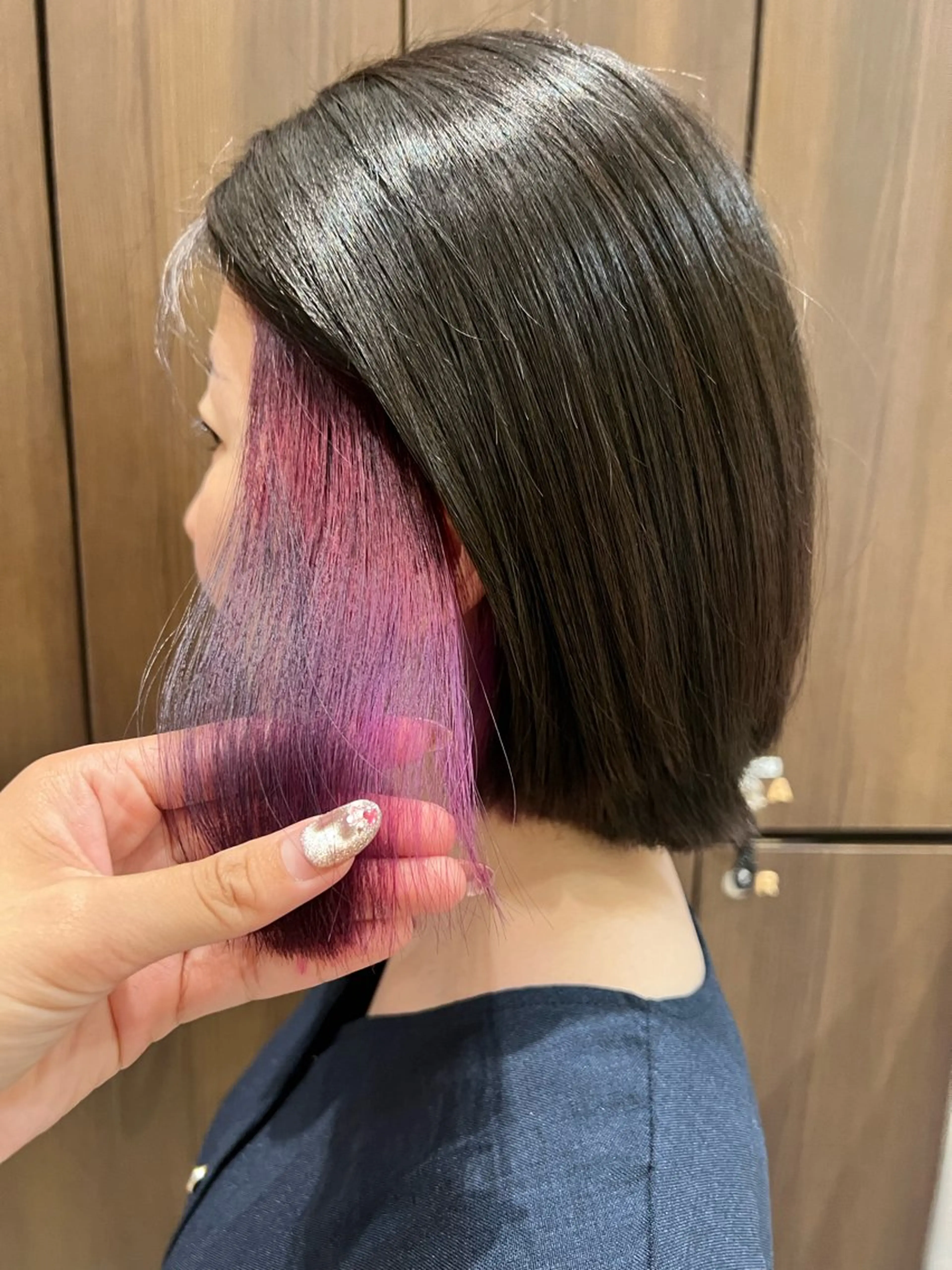 ミディアム カラー イヤリングカラー ピンクカラー パープルカラー ヘアカラー 🌻井上 マリー🌻のヘアスタイル