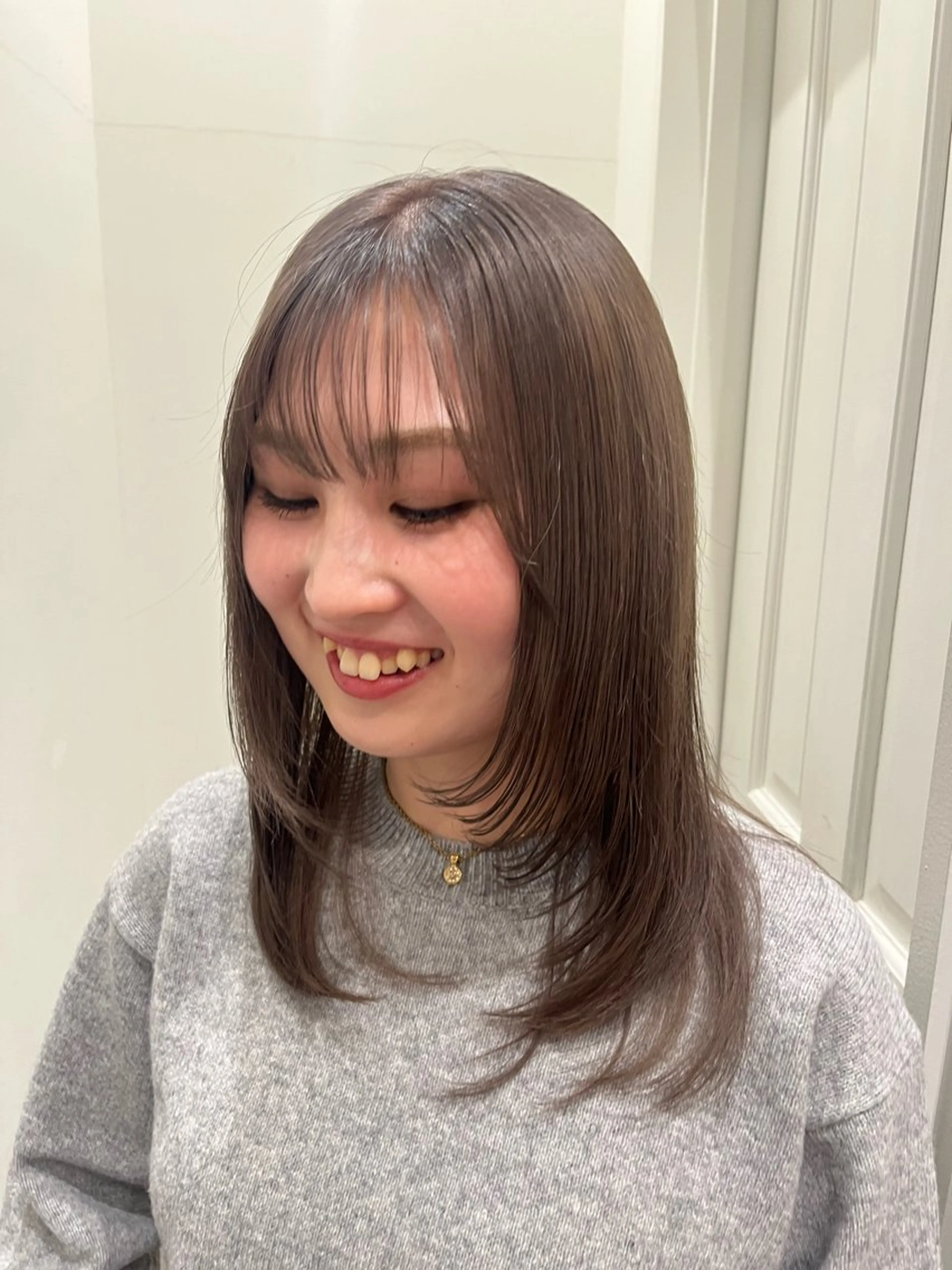 ミディアム 顔周りカット レイヤーカット 暖色カラー/ダブル カラー/名古屋/辻のヘアスタイル