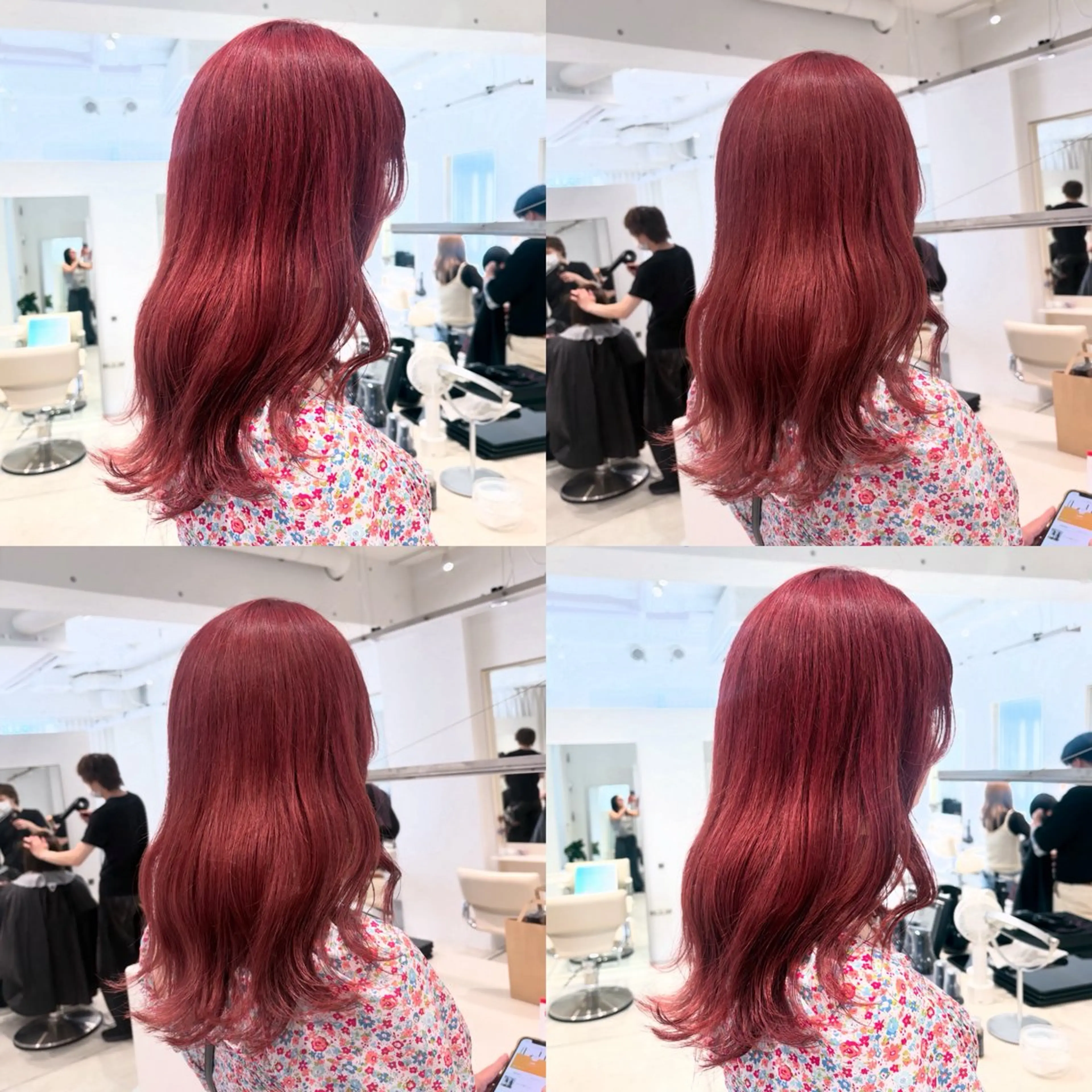 セミロング カラー カシス ダブルカラー ハイトーンカラー ピンクカラー カット ヘアカラー トリートメント ヘッドスパ ヘアセット カジュアルを女っぽく 𝗮𝘆𝗮𝗰𝗼のヘアスタイル
