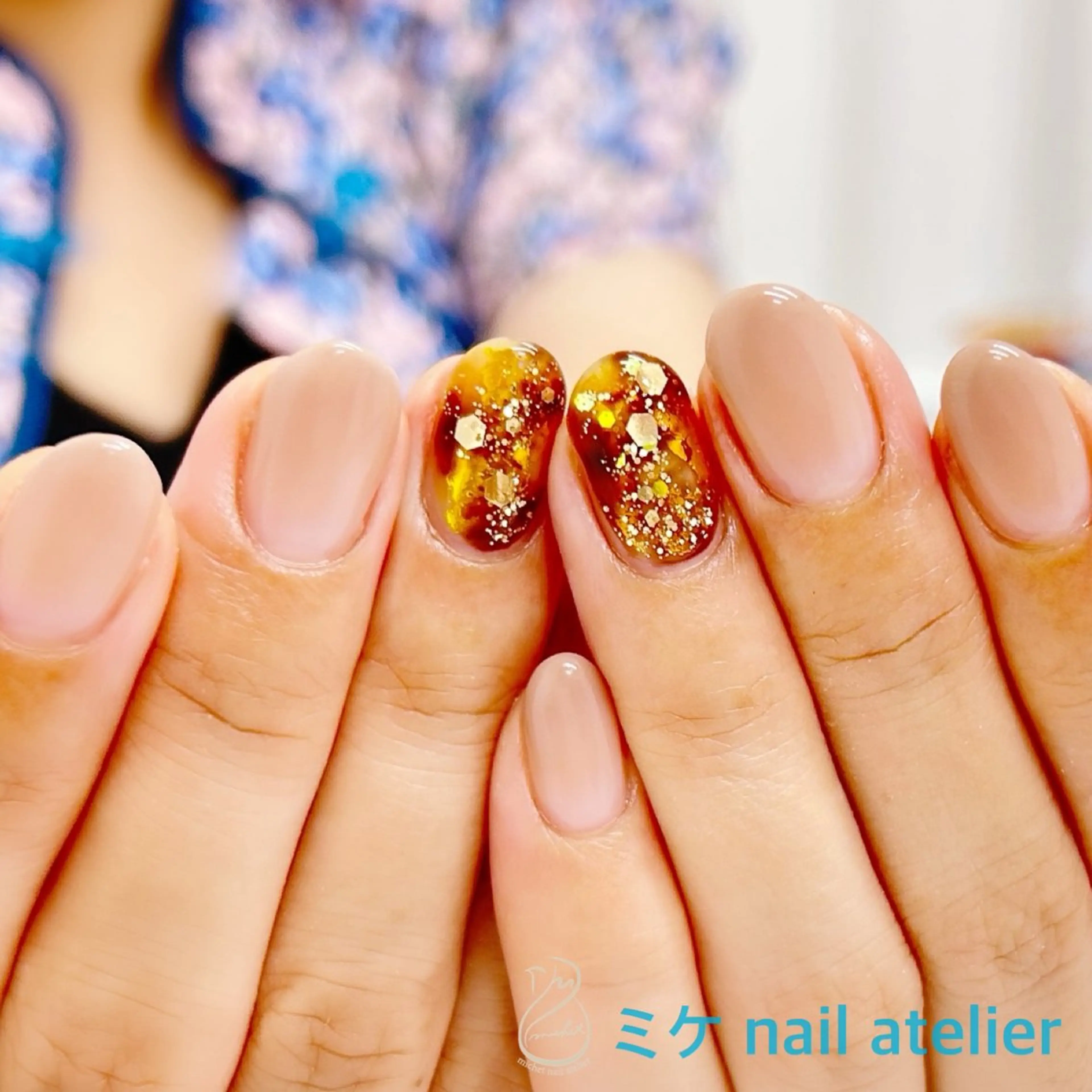 ネイル べっ甲ネイル ブラウン ジェルネイル ゴールド グラデーション ハンドネイル h. rikaのネイルデザイン
