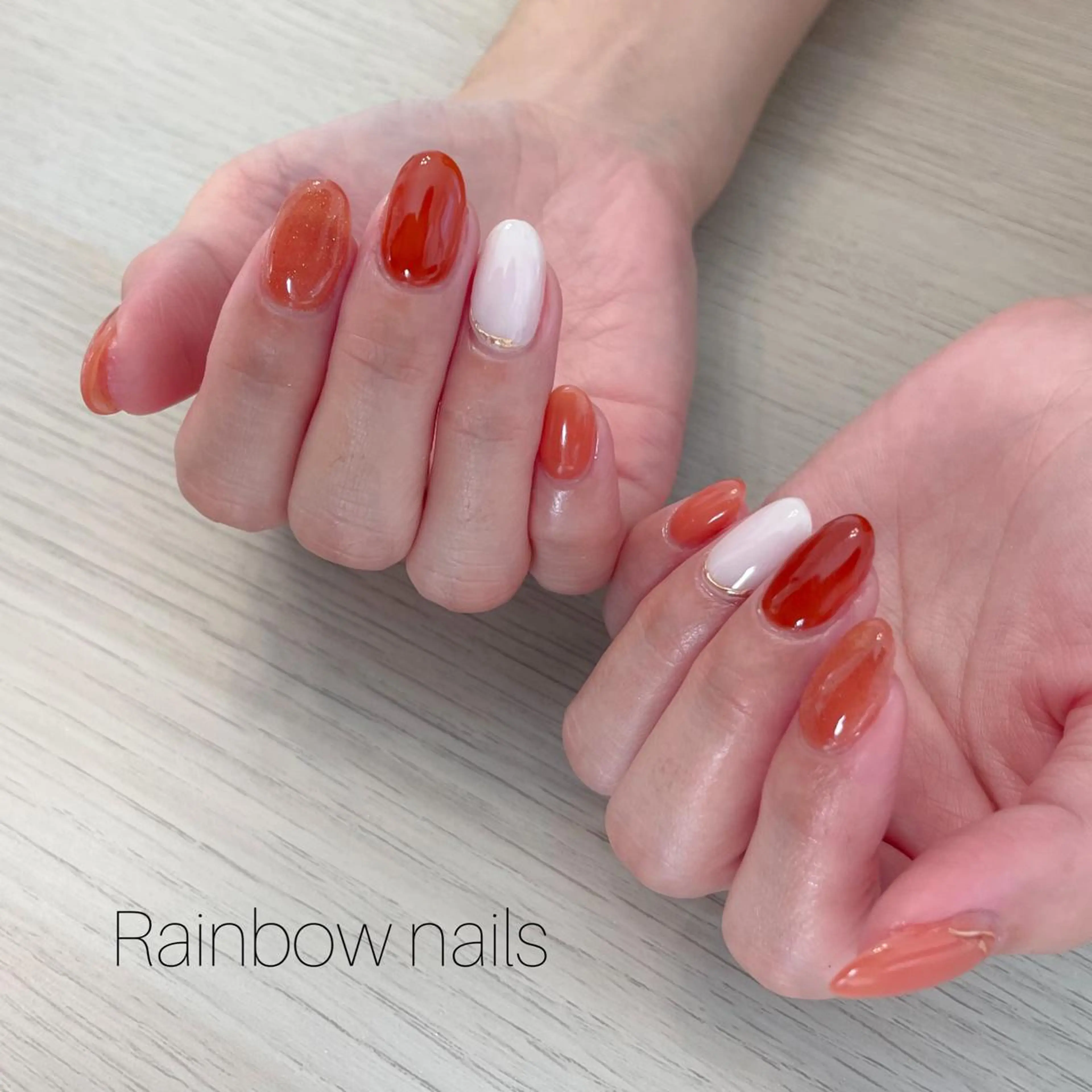 ネイル ブラウン オレンジ Rainbow nailsくろちゃんのネイルデザイン