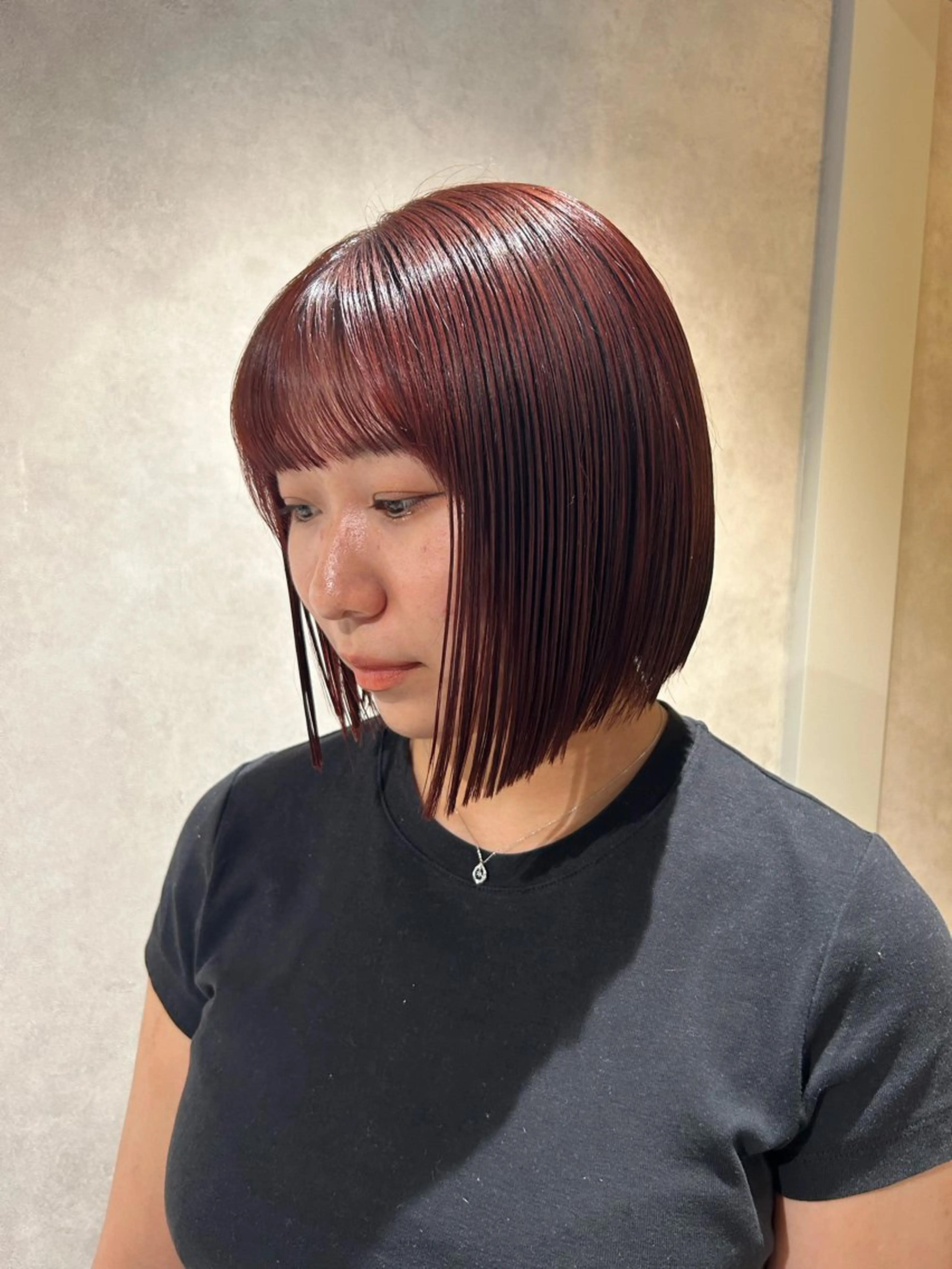 ミディアム カラー ブリーチ ブリーチなしカラー レッドカラー ボブ カット ヘアカラー トリートメント ayano/パーマ/ 暖色カラーのヘアスタイル