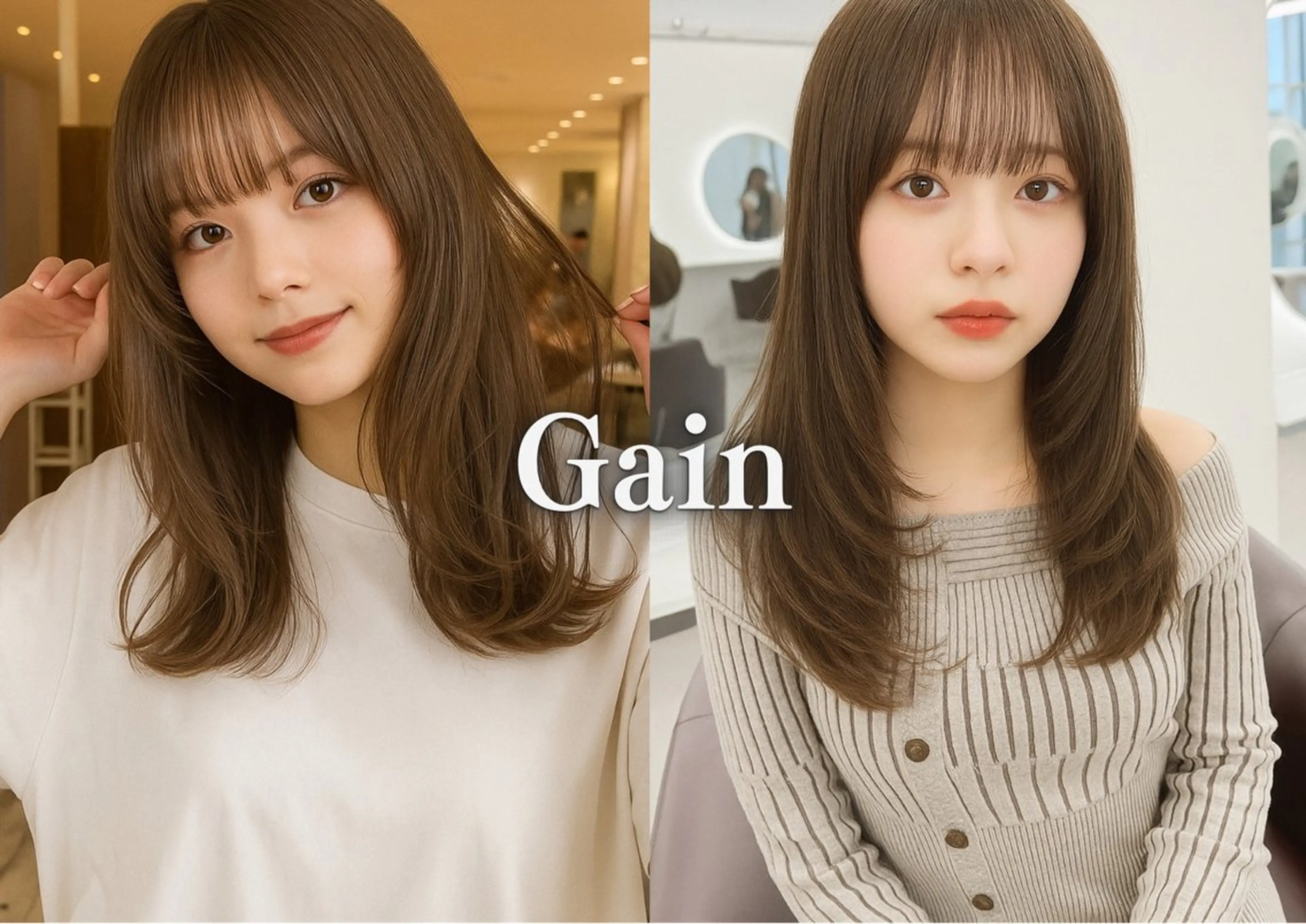 セミロング カラー パーマ 顔まわりレイヤー 韓国風ヘア レイヤーカット 似合わせカット 小顔カット Gain KAKKY 名古屋/池下駅3分のヘアスタイル