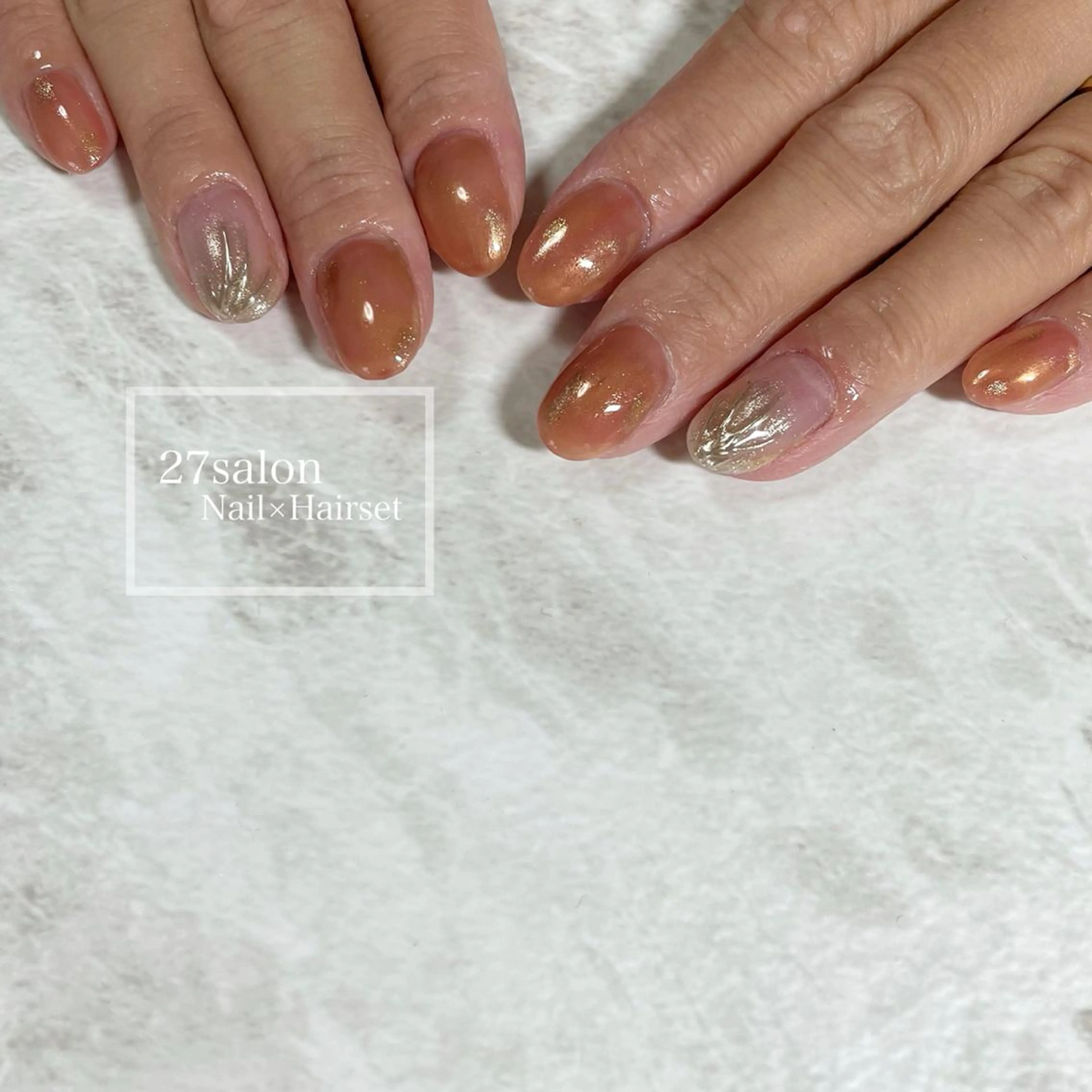 ネイル ミラーネイル オレンジ 27salon yuinaのネイルデザイン