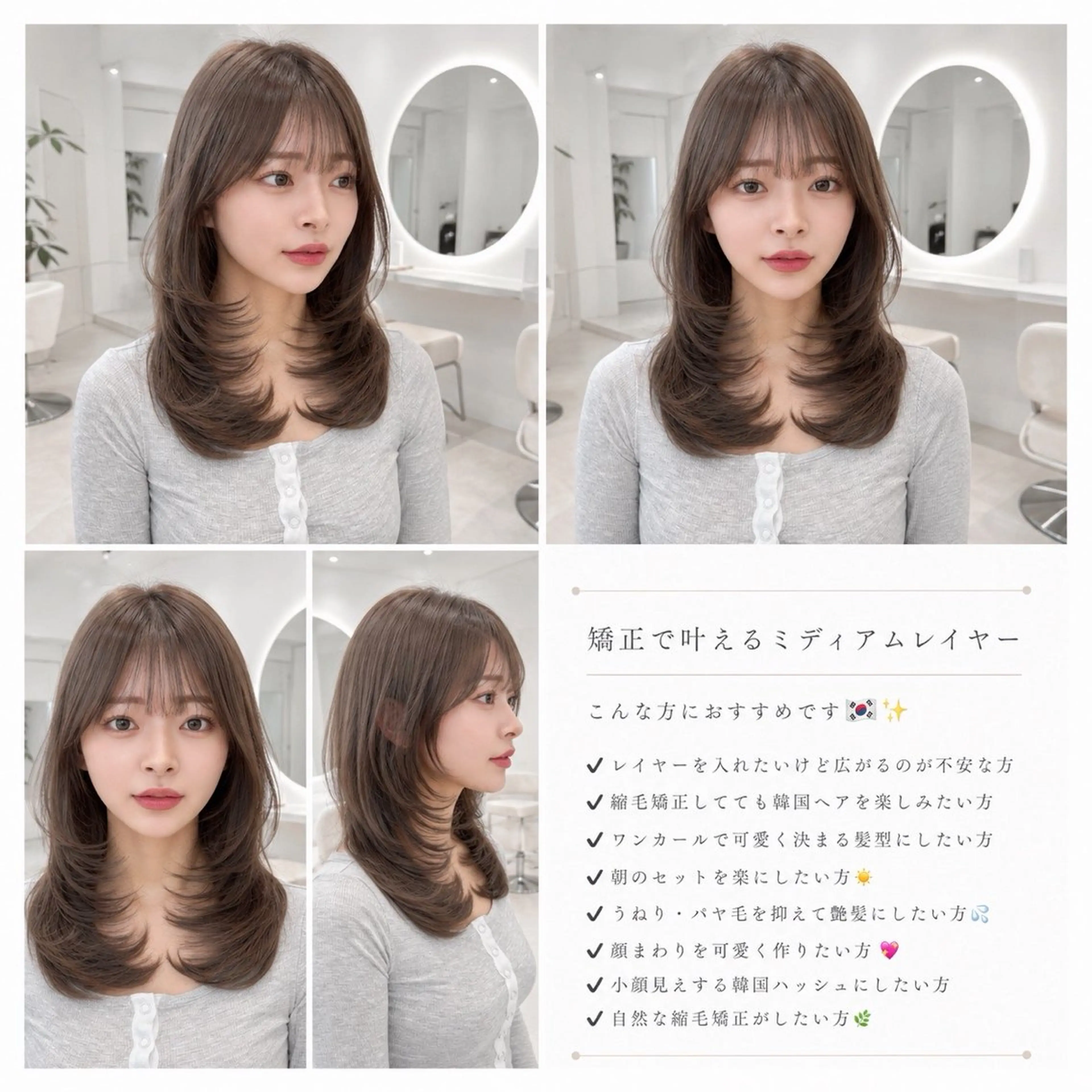 ミディアム ヘアアレンジ 韓国風ヘア レイヤーカット 小顔カット 縮毛矯正 縮毛矯正 大宮縮毛矯正🫧 ウルフ特化しょうまのヘアスタイル