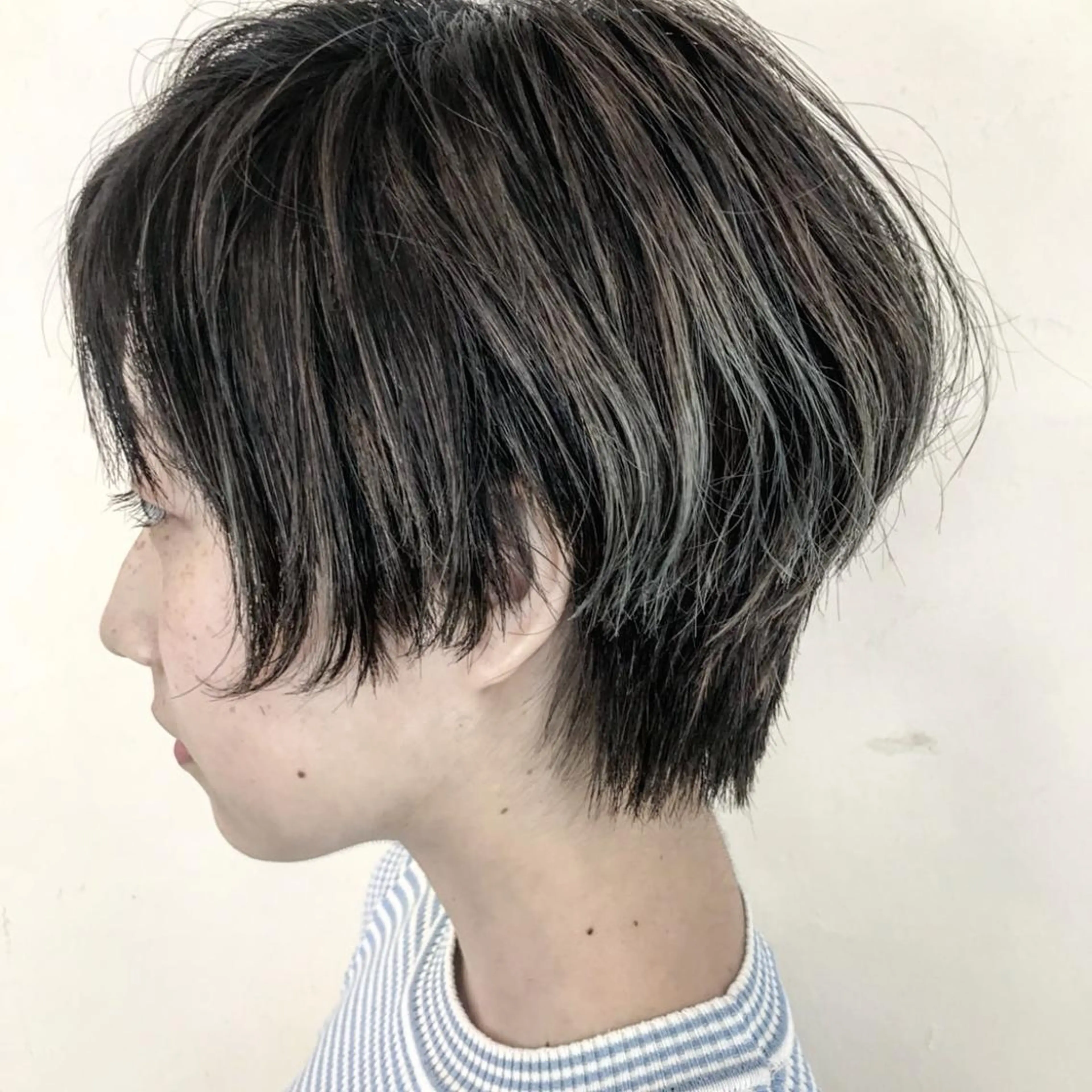 ショート カラー ヘアアレンジ アッシュ アッシュグレー ハイライトカラー くせ毛 ハイライト ケアブリーチ特化🍀 ハイライトOK寛也のヘアスタイル