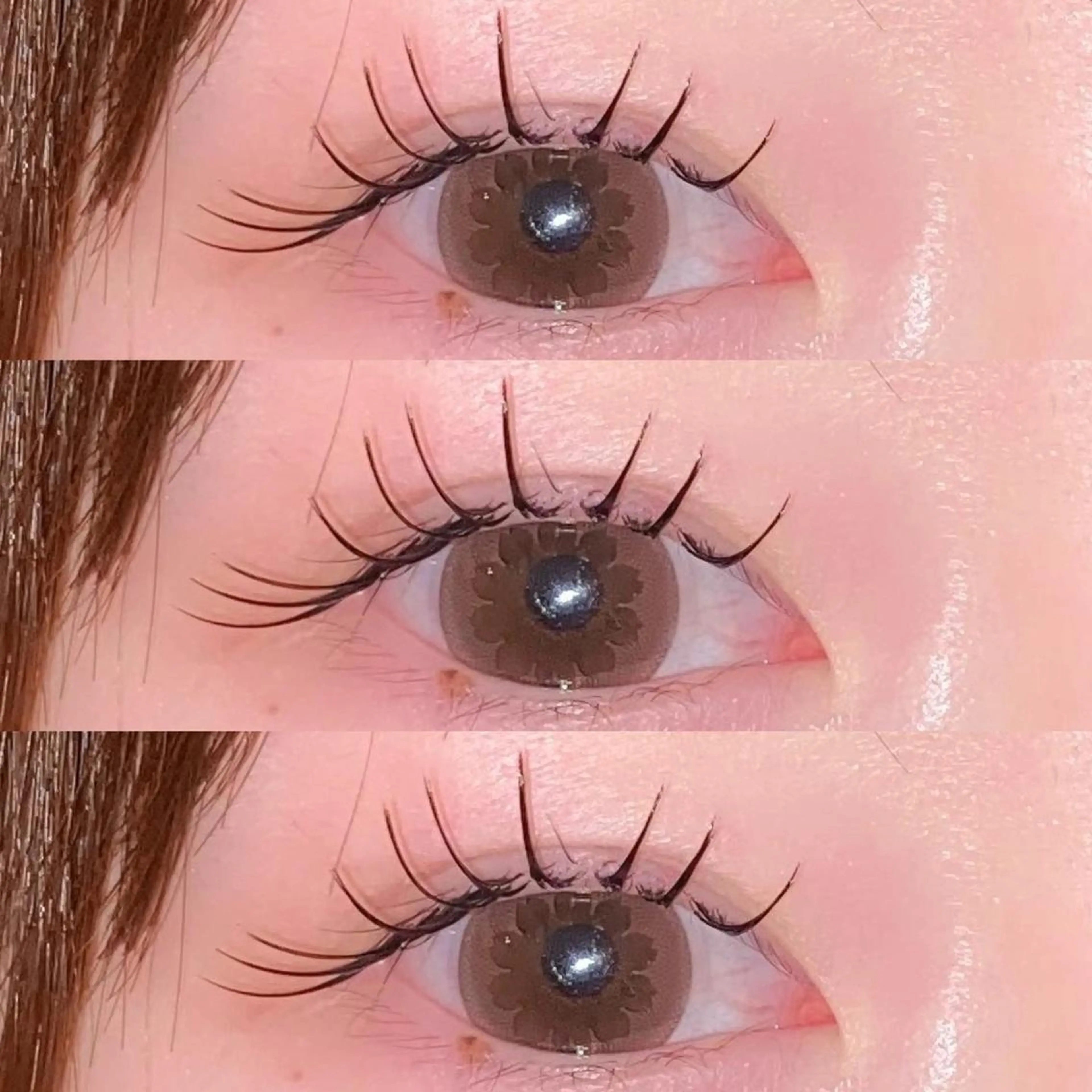 マツエク・マツパ 束感まつ毛 フラットラッシュ 韓国風マツエク パリジェンヌラッシュリフト ボリュームラッシュ 肌に馴染むハイトーン /ミルクティーカラーのヘアスタイル