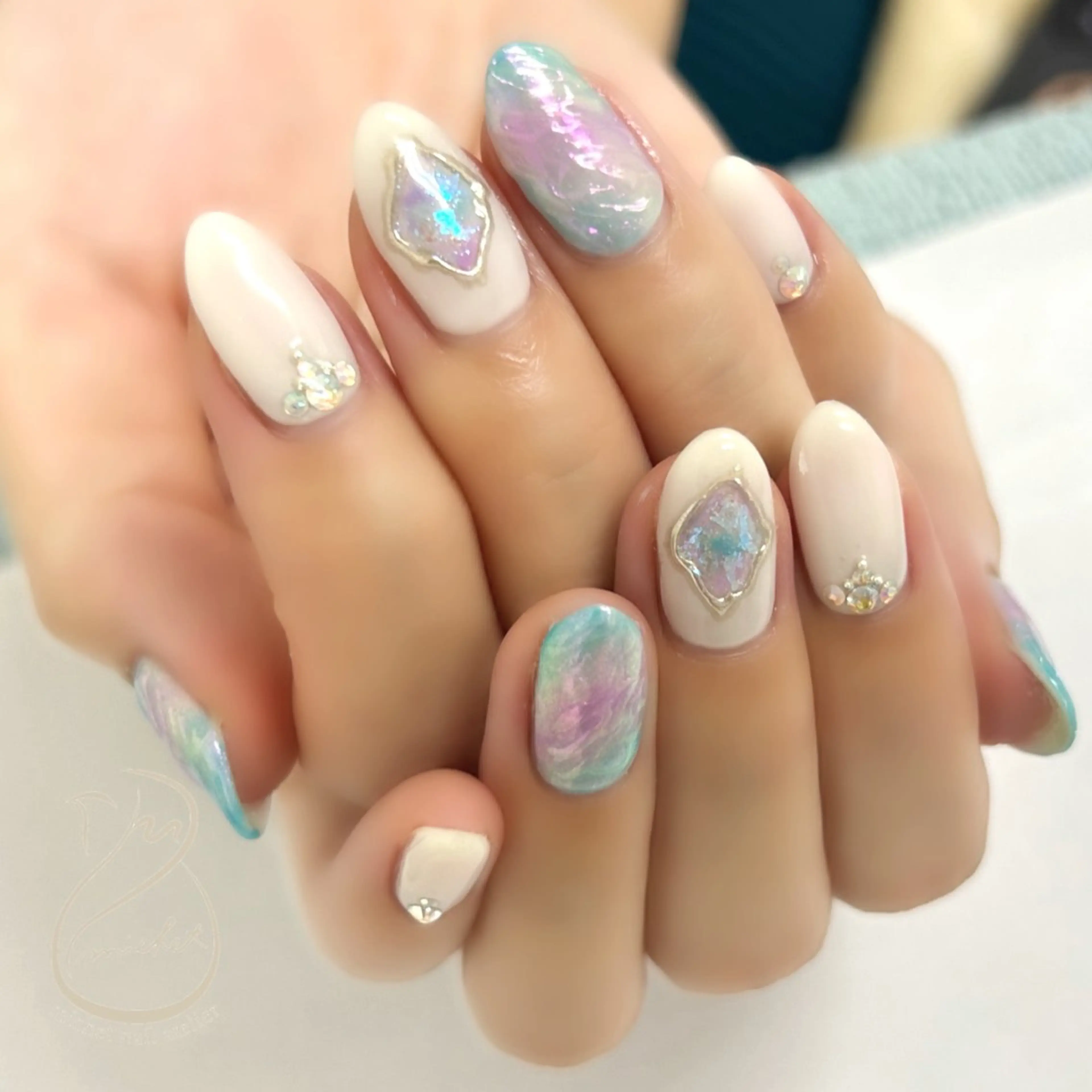 ネイル アートネイル ブルー グラデーション ミラーネイル ワンカラーネイル フットネイル h. rikaのネイルデザイン