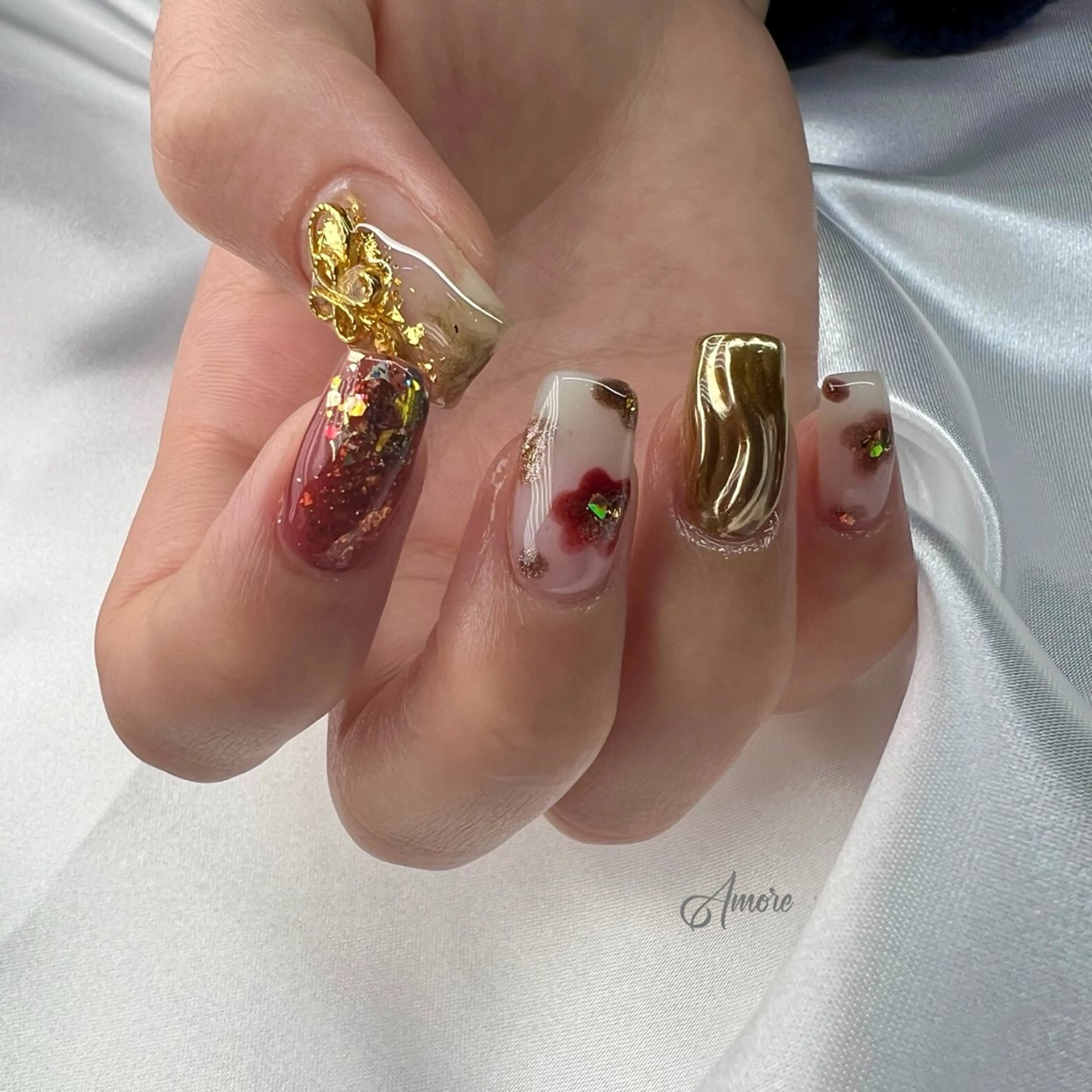 ネイル ジェルネイル キラキラネイル 韓国ネイル パラジェル 冬ネイル You kyehwaのネイルデザイン