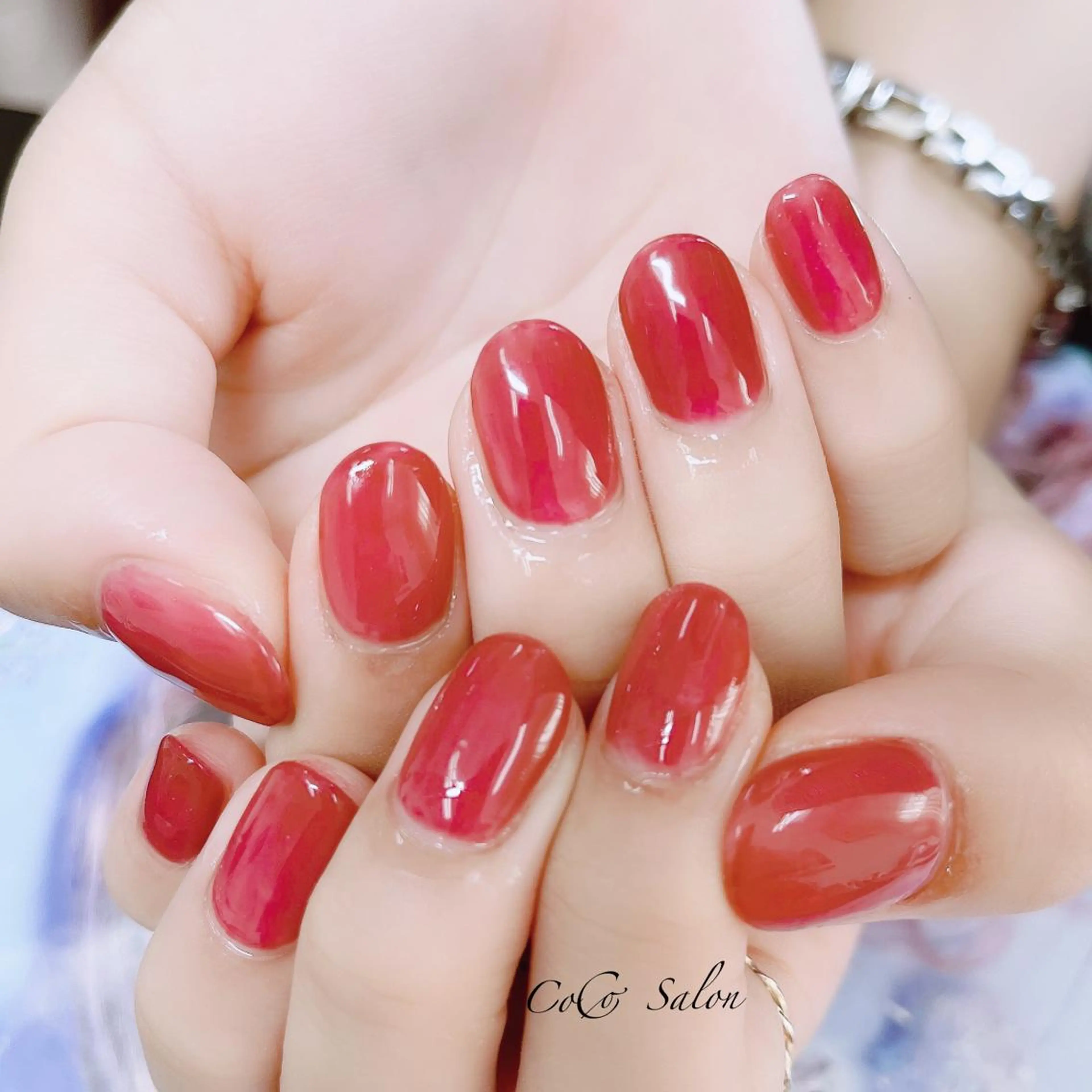 ネイル ボルドー 長さ出し ジェルネイル オフィスネイル ワンカラーネイル ハンドネイル CoCoSalon ネイル/まつ毛予約のネイルデザイン