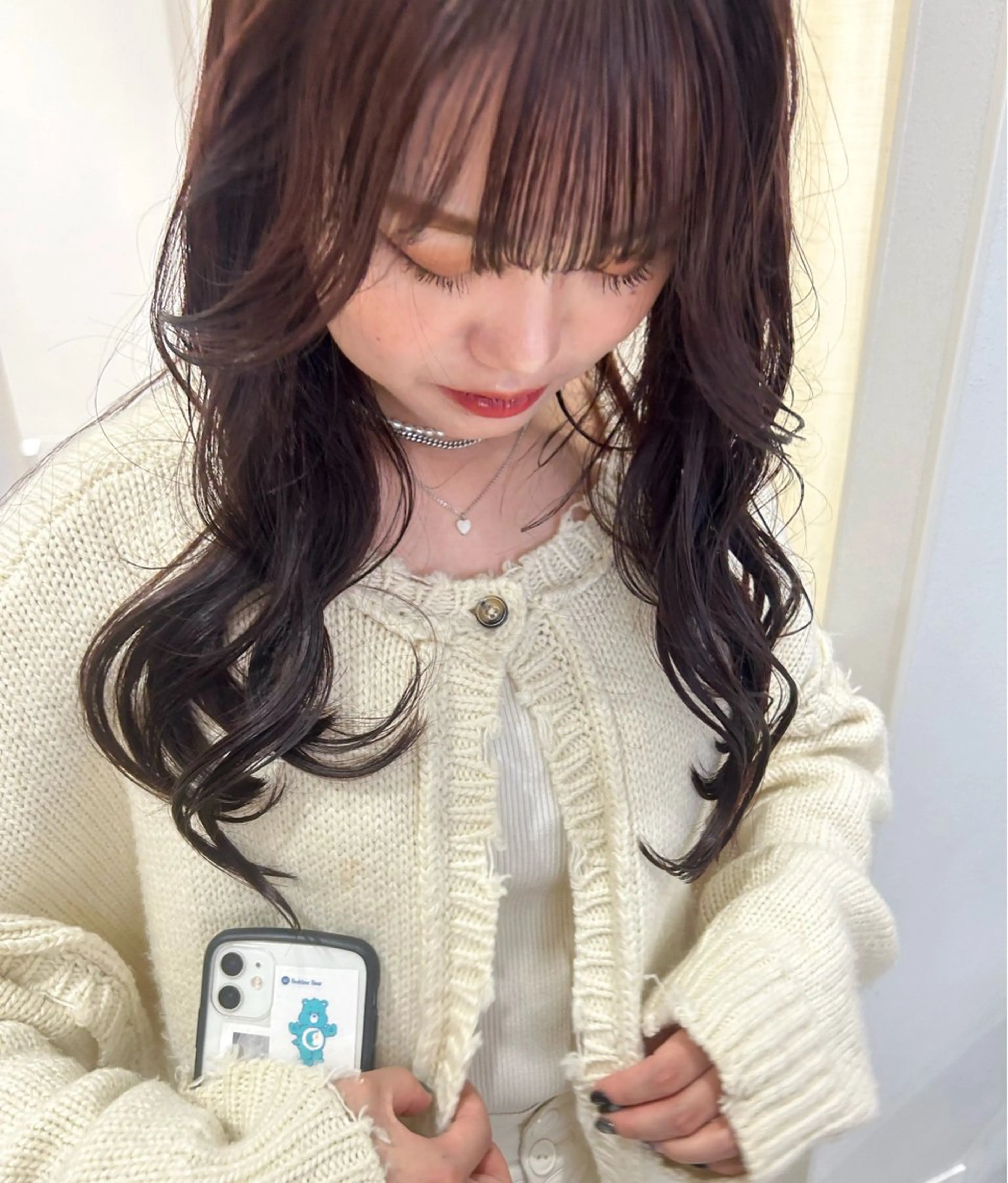 セミロング カラー ボルドーカラー ブラウンカラー ヘアカラー オリーブベージュ/ ブリーチなし透明感のヘアスタイル