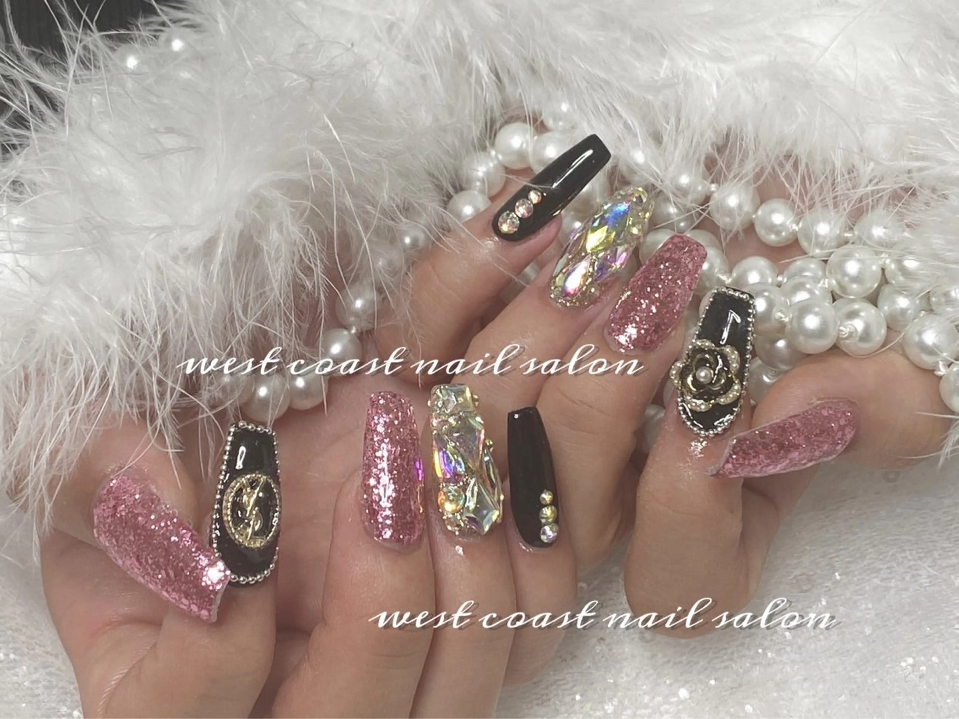 ネイル リボン、ガーリー パーツ放題専門店のネイルデザイン