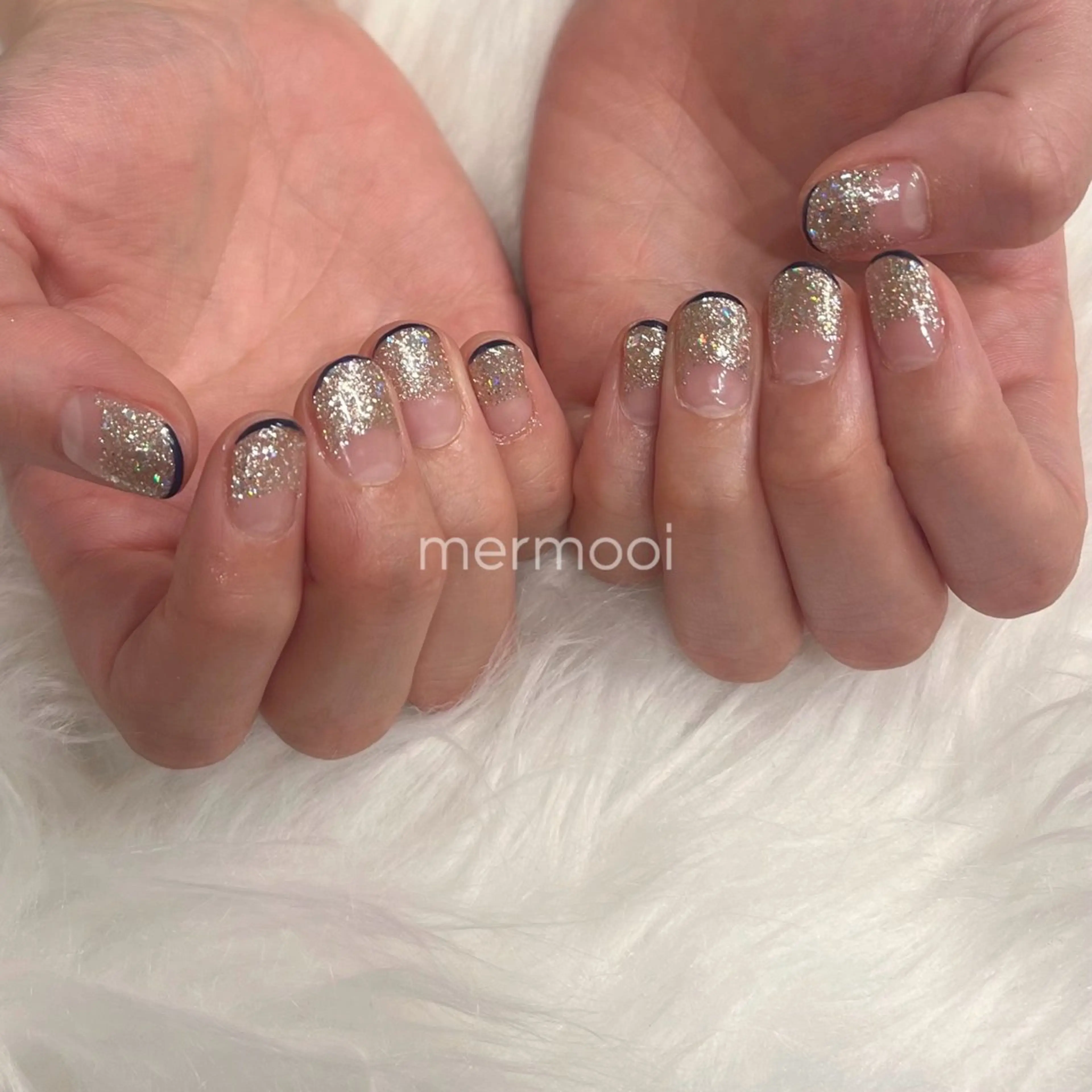 ネイル フレンチネイル 韓国ネイル ラメ(グリッター) mermooi所属・melumooi nailのネイルデザイン