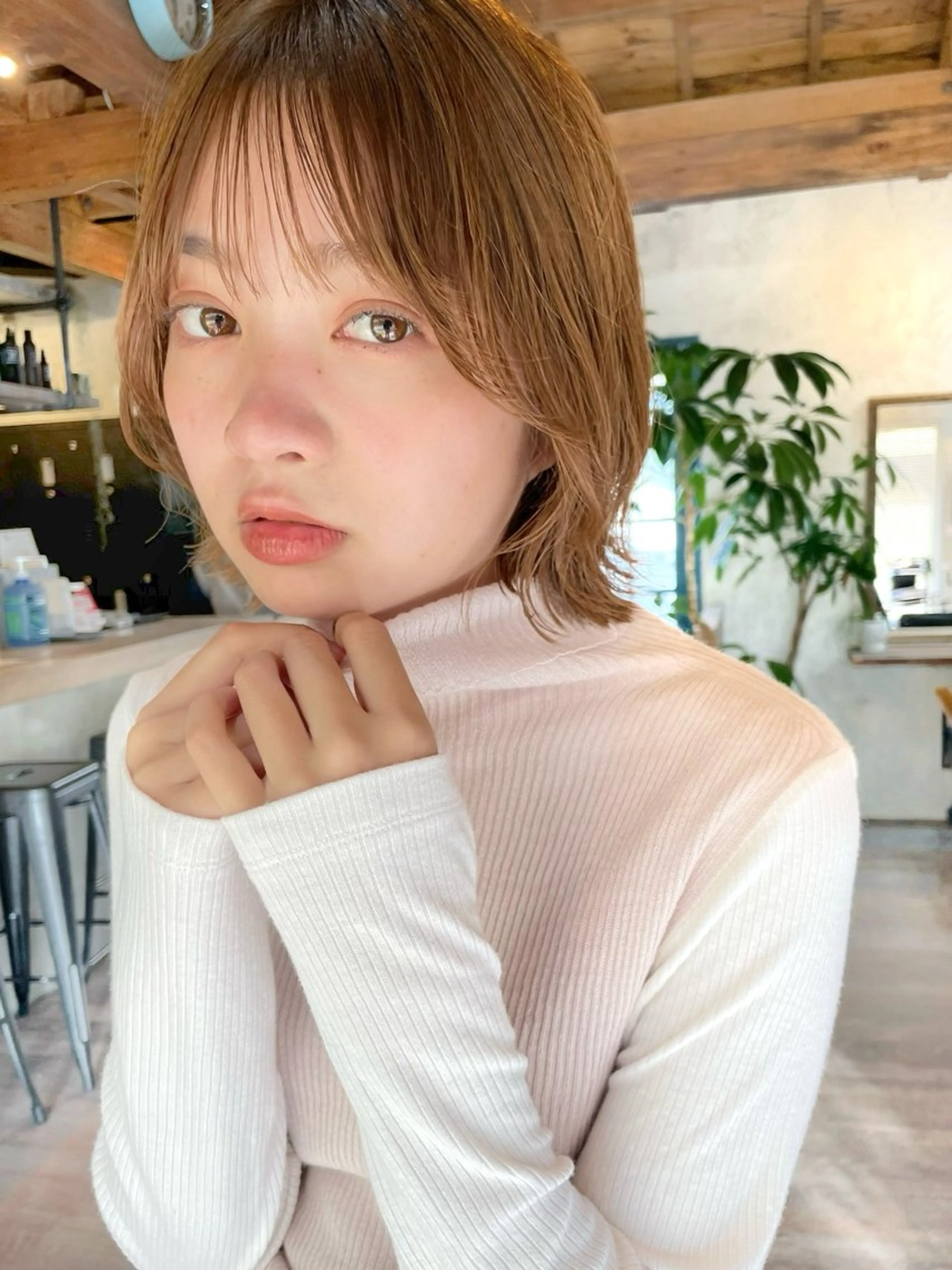 ショート カラー カット ヘアカラー 結べるレイヤーボブ くびれLady表参道のヘアスタイル