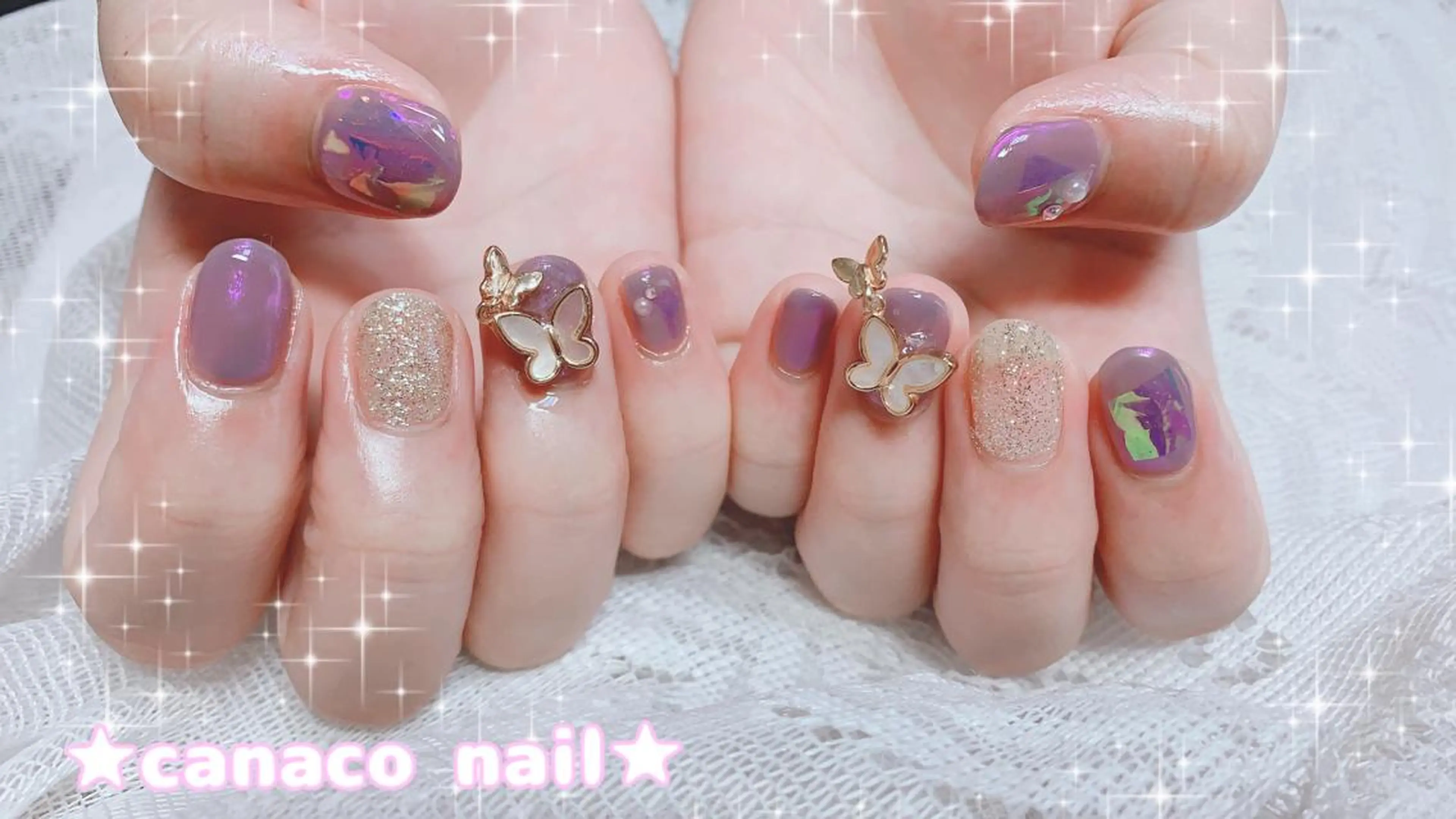 ネイル アートネイル ジェルネイル ミラーネイル パラジェル パープル ハンドネイル ハンドケア ベテランネイル cnc nailのネイルデザイン