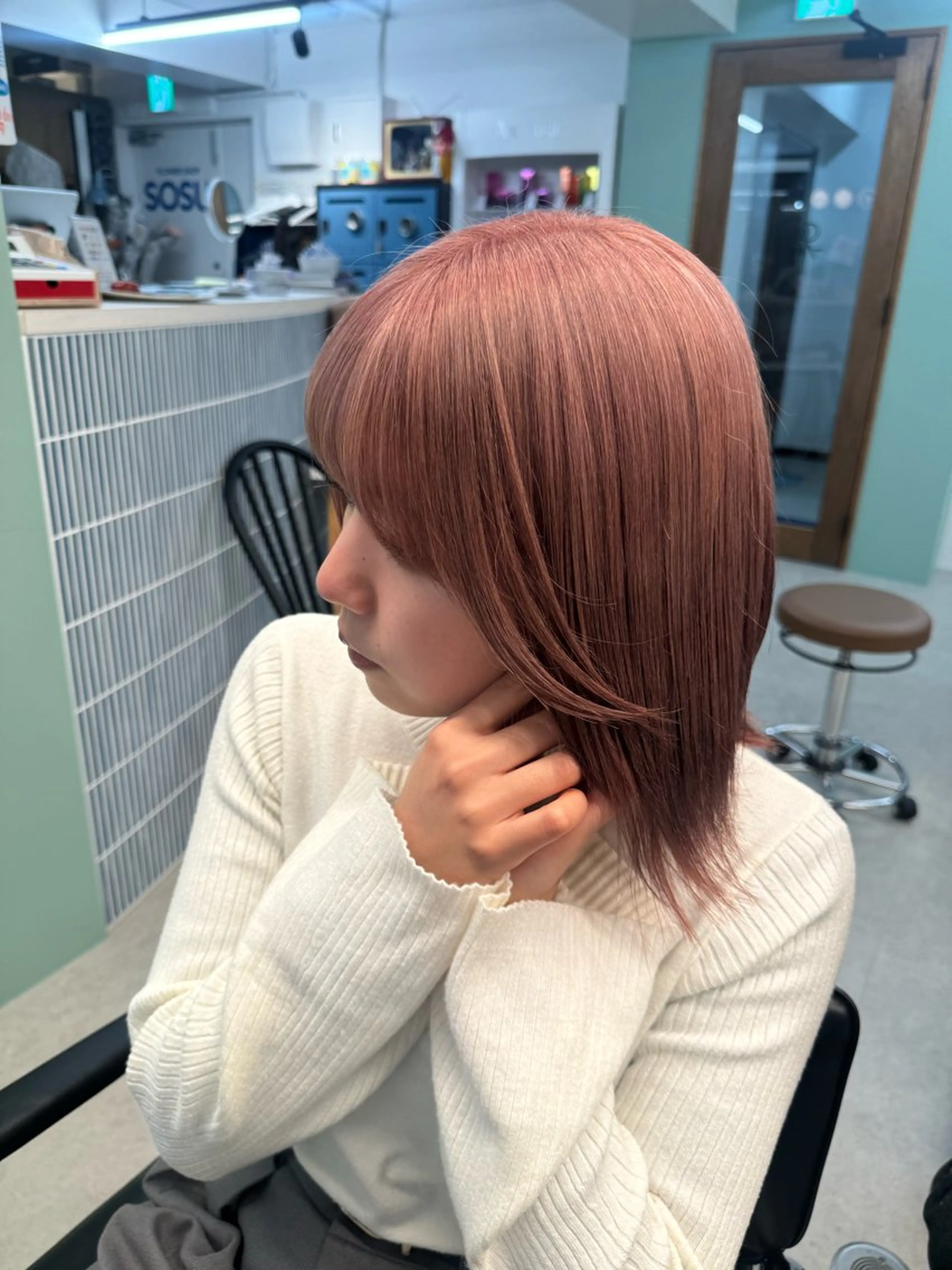 ミディアム カラー ブリーチ ピンクカラー 優菜/ メンズパーマのヘアスタイル