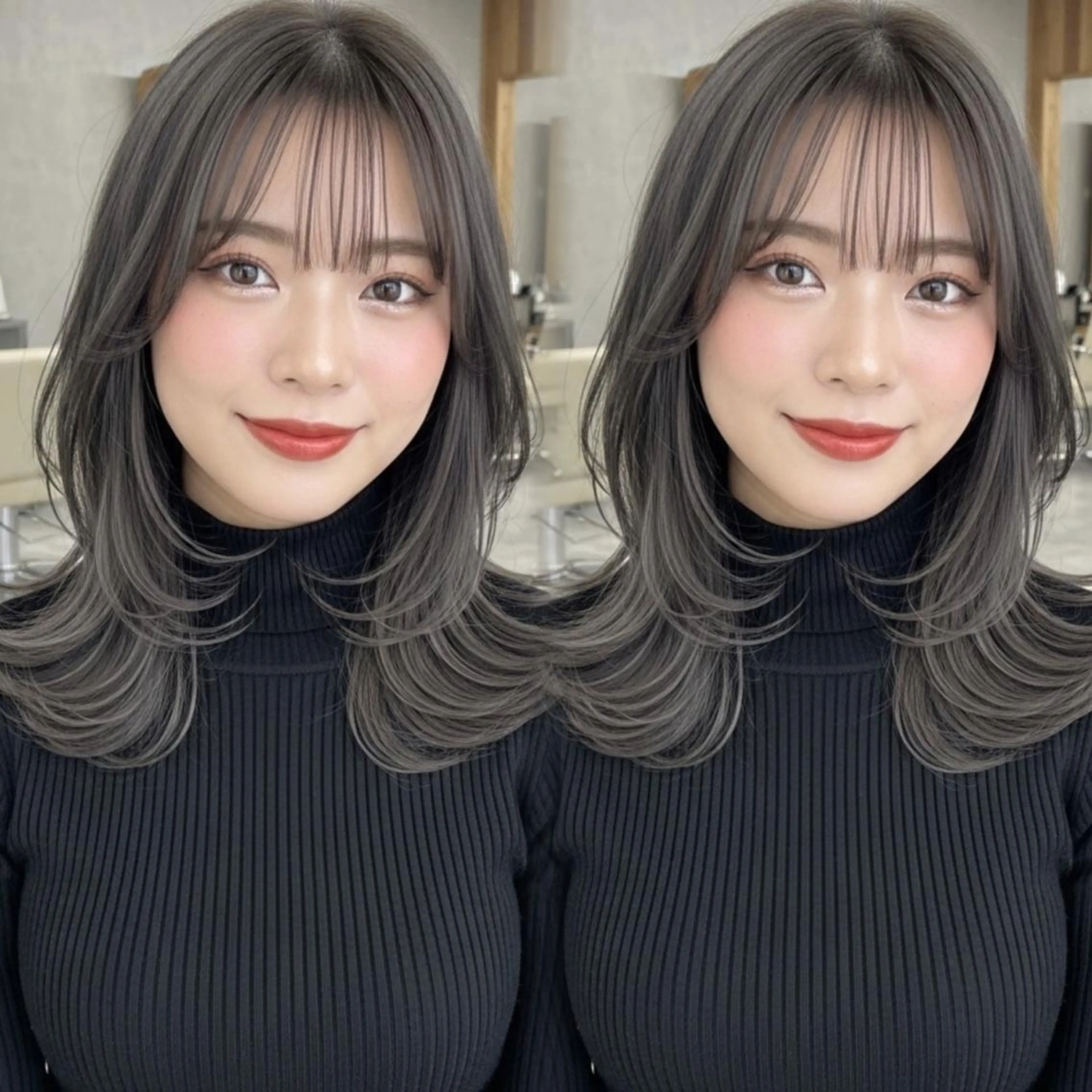 ミディアム 顔周りカット 韓国風ヘア レイヤーカット 小顔カット カット ヘアカラー トリートメント ヘアセット ✨韓国レイヤー🦋 リピートNO.1✨のヘアスタイル