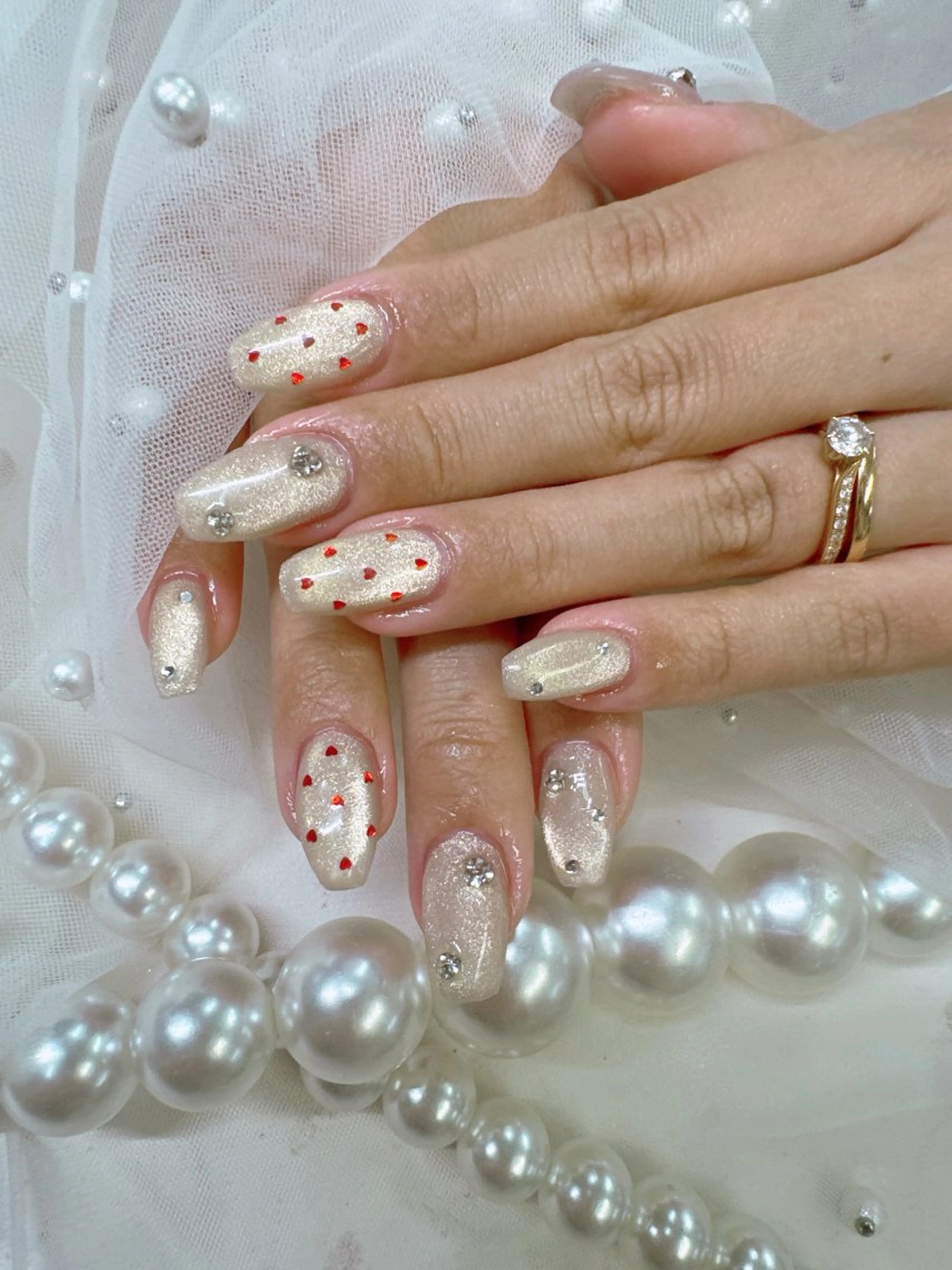 ネイル フレンチネイル ジェルネイル ガラスフレンチ キラキラネイル パラジェル ハンドネイル Queeens nailのネイルデザイン