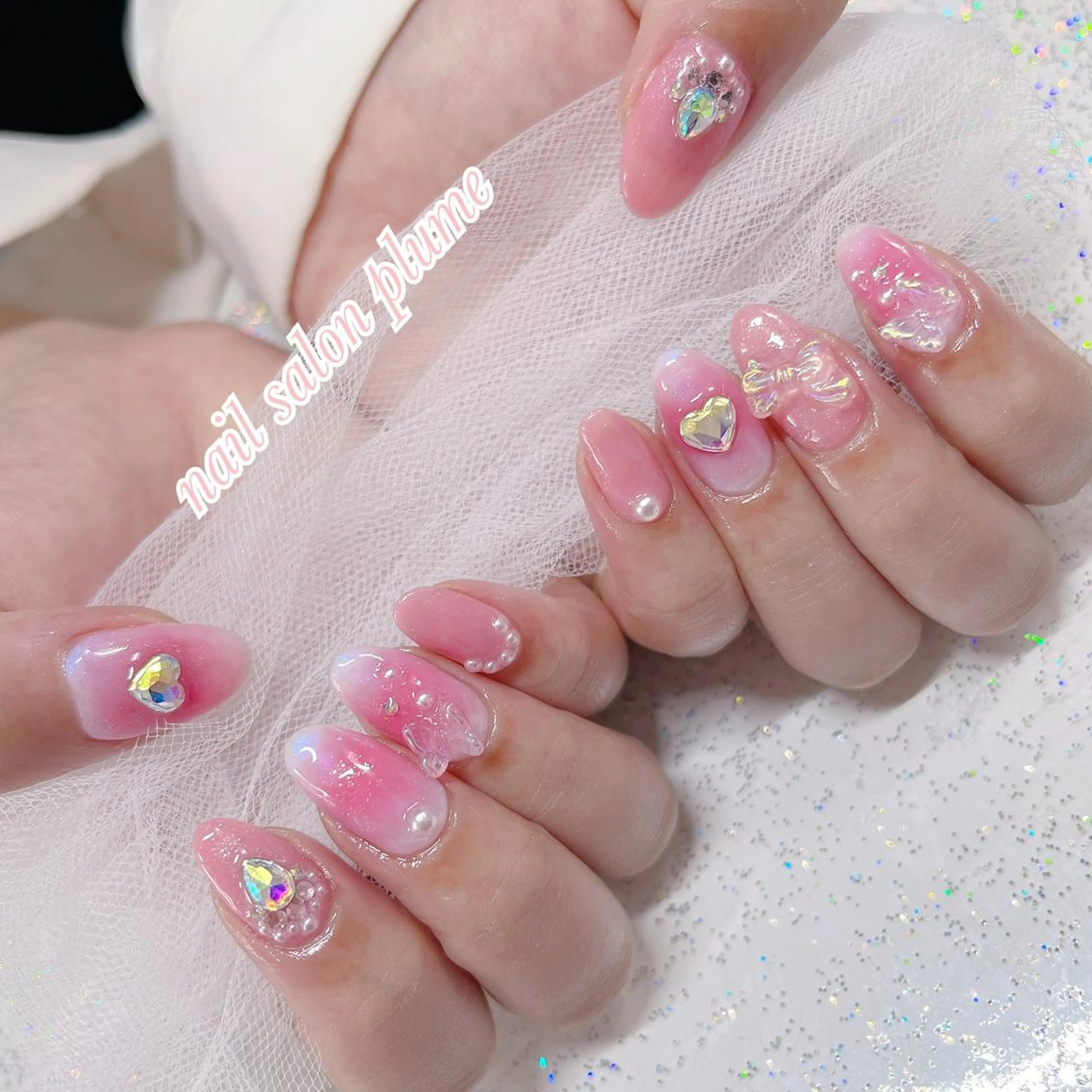 ネイル アートネイル クリアネイル ガーリー ハート 韓国ネイル ハンドネイル plume nail ☆韓国ネイルのネイルデザイン