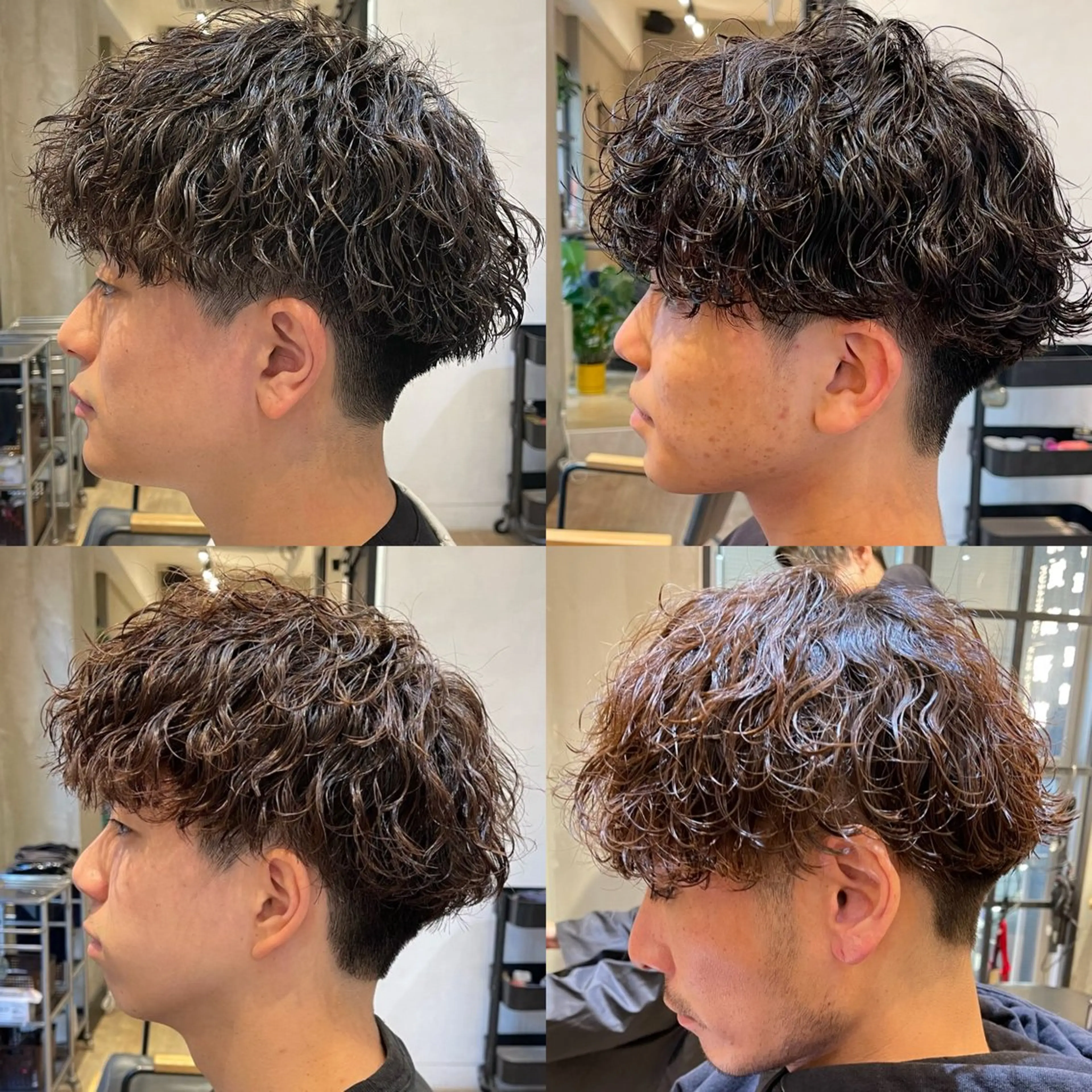 ショート パーマ メンズ ビジネス センターパート フェードカット フェザーパーマ メンズ韓国風 カット パーマ トリートメント ヘアセット 新宿メンズ専門 モテ清潔感パーマ特化のヘアスタイル