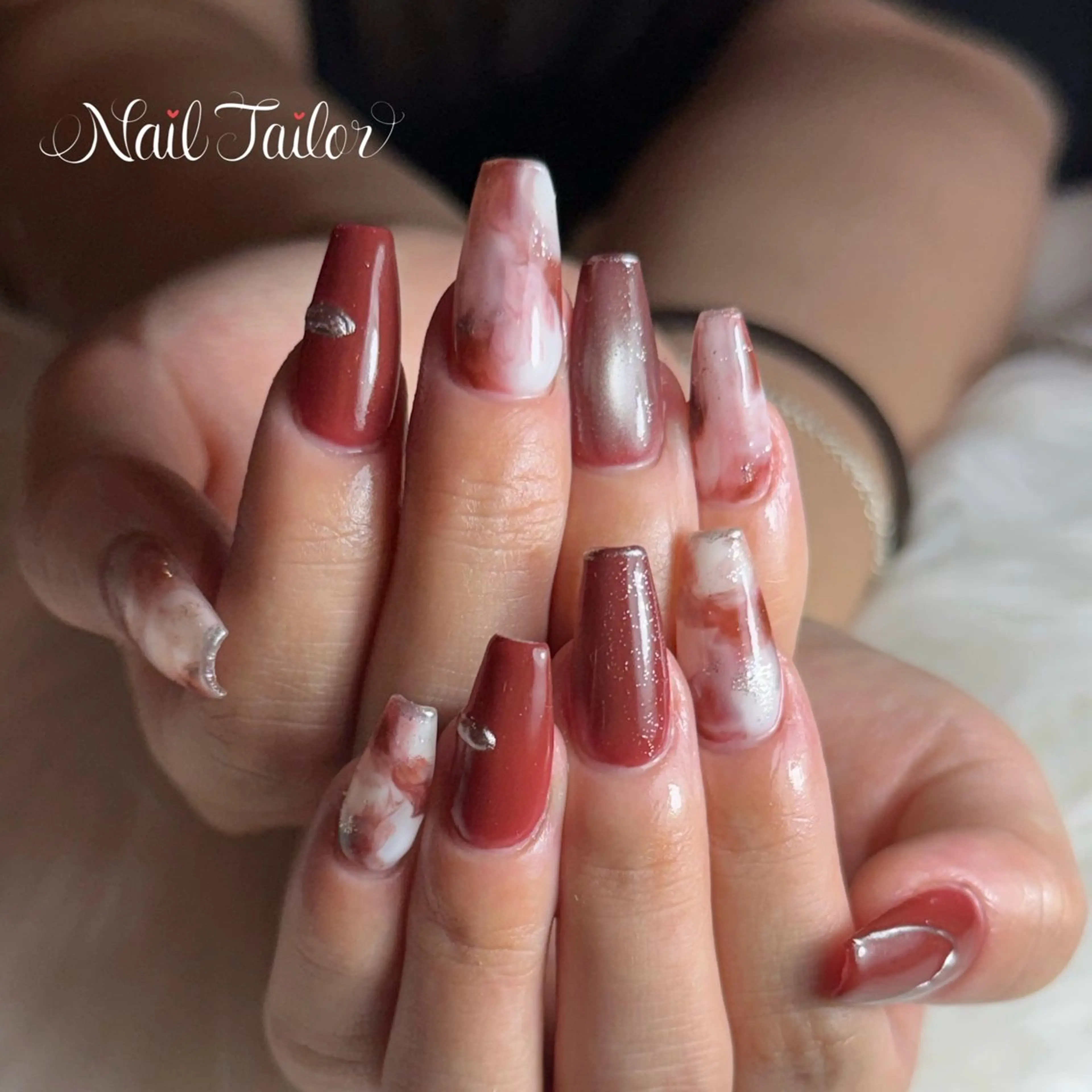 ネイル アートネイル 長さ出し ロングネイル ミラーネイル 持ち込み ハンドネイル NailTailor ネイルテイラーのネイルデザイン
