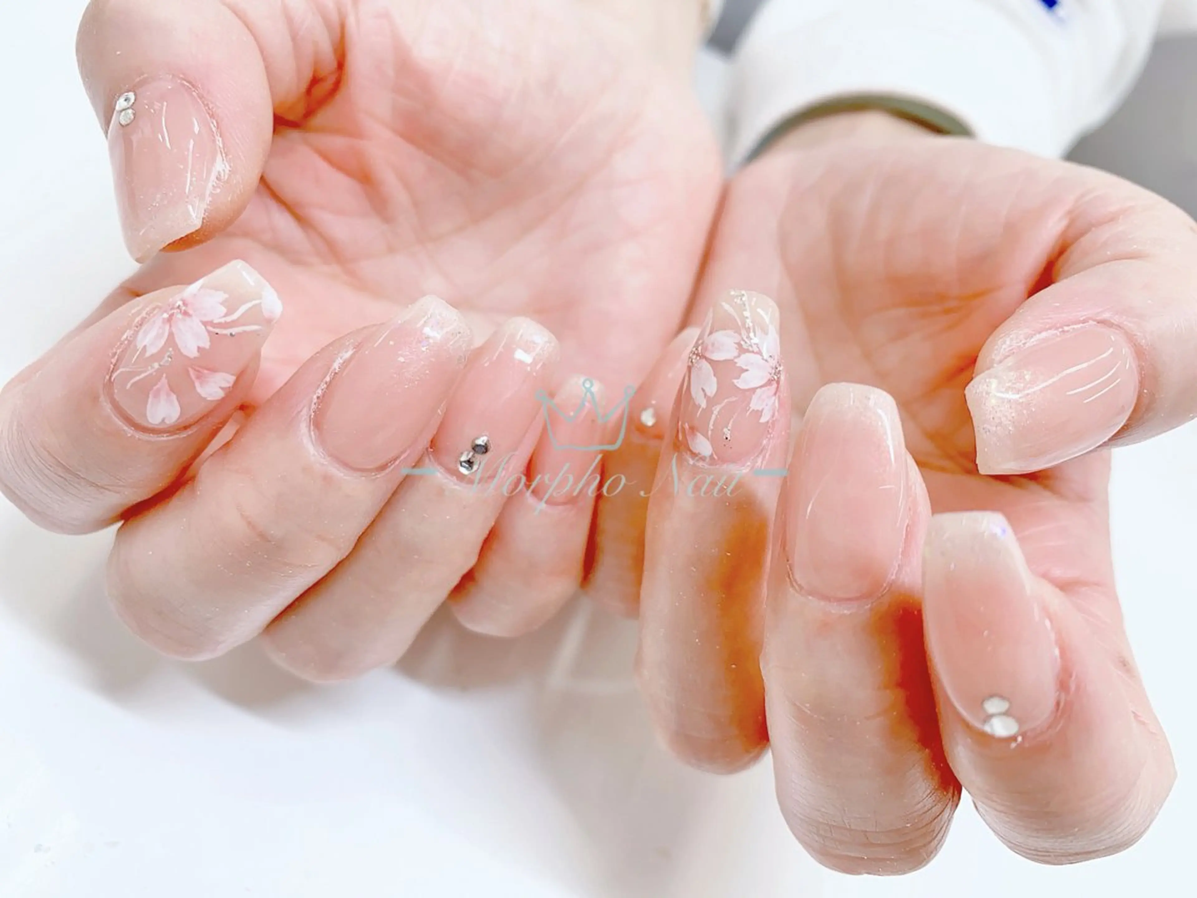 ネイル 長さ出し ジェルネイル キラキラネイル 大理石ネイル(マーブル) ニュアンスネイル ハンドネイル Morpho nailのネイルデザイン