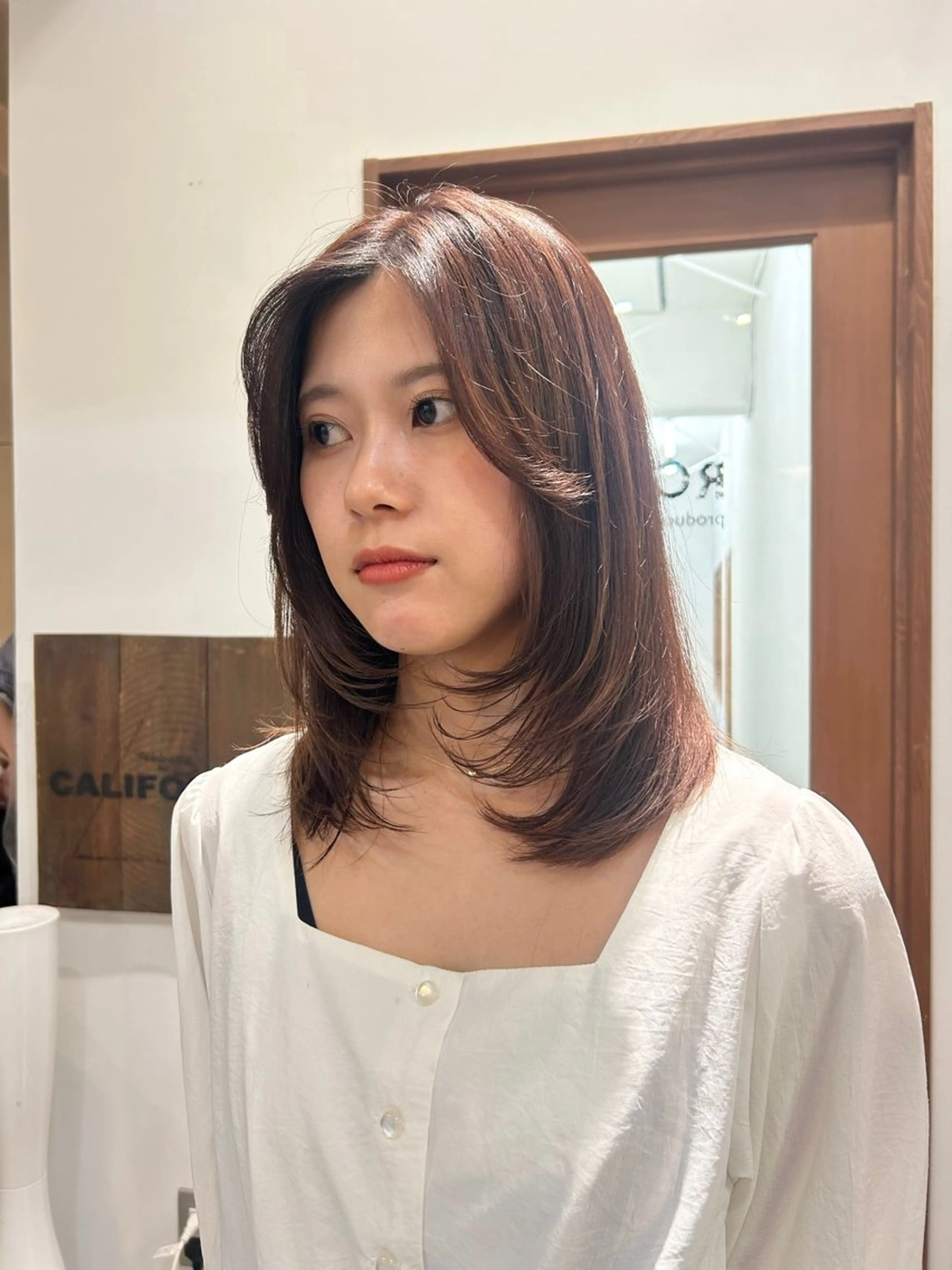 ミディアム カラー ミディアムレイヤー ブラウンカラー レイヤーカット ROUIS/ mioのヘアスタイル