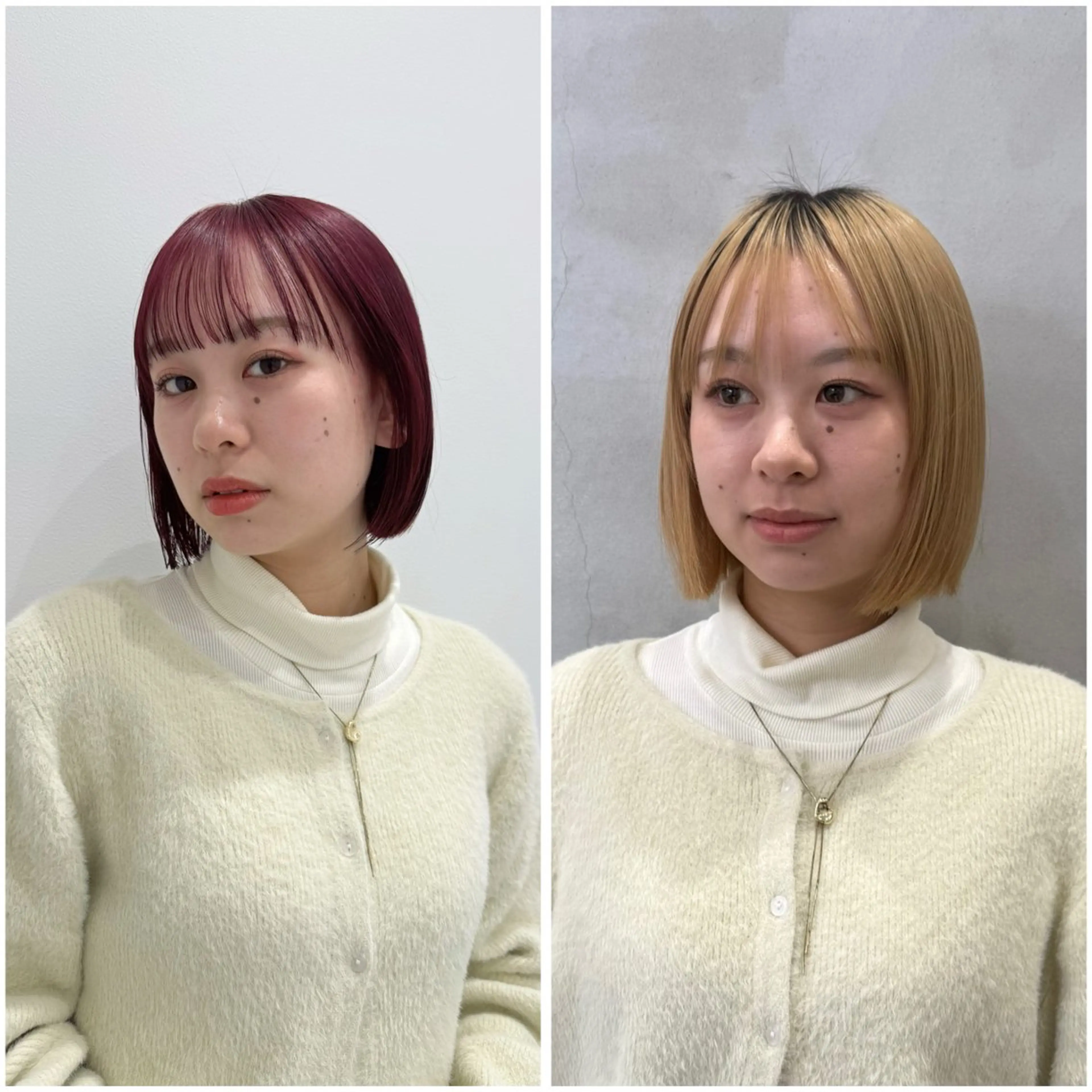 ショート カラー ボブレイヤー ブリーチ ボルドーカラー 透明感カラー ダブルカラー 柔らかレイヤー× 透け感カラー/SUのヘアスタイル