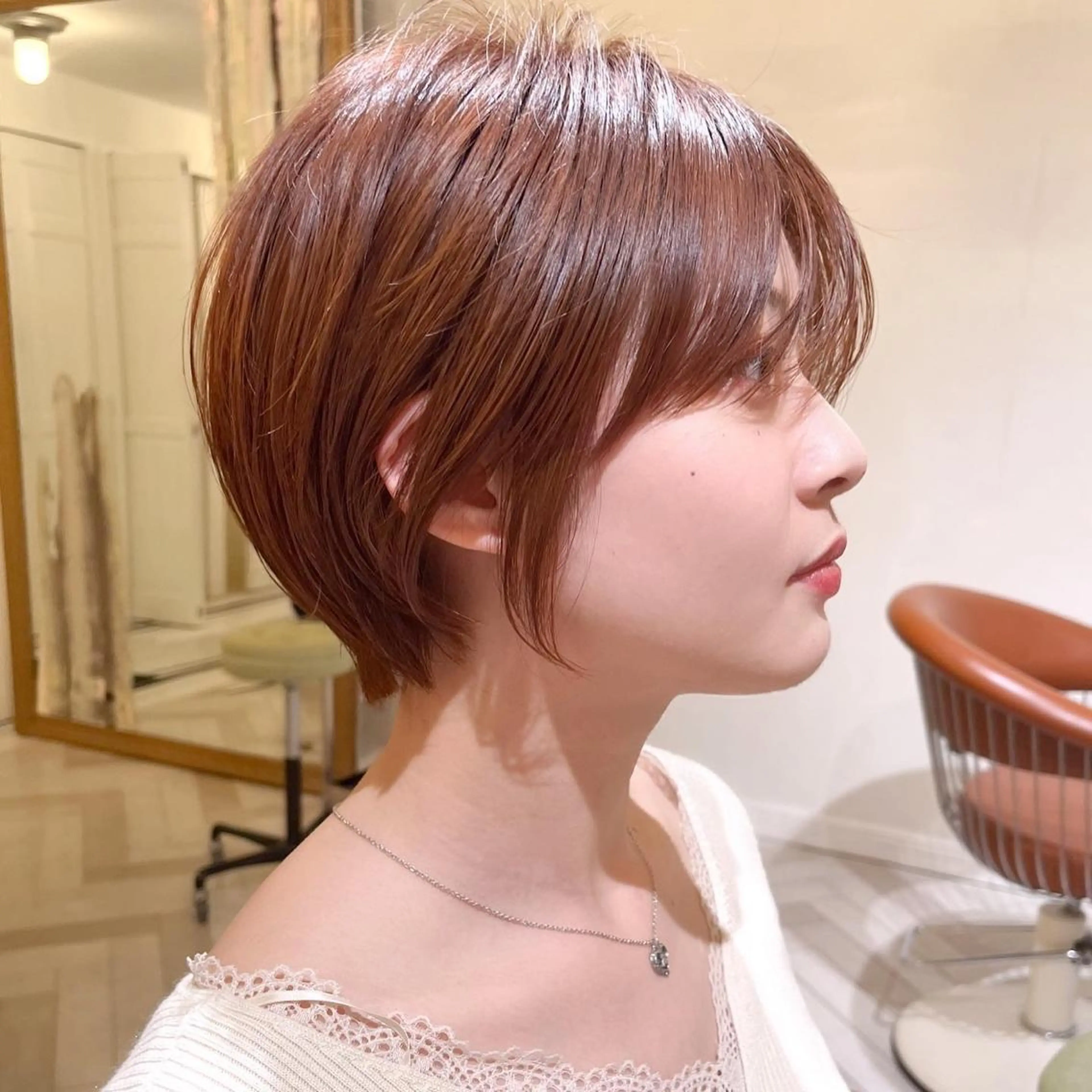 ショート カラー ベージュカラー オレンジ オレンジベージュ ショートヘア Memories 銀座のヘアスタイル