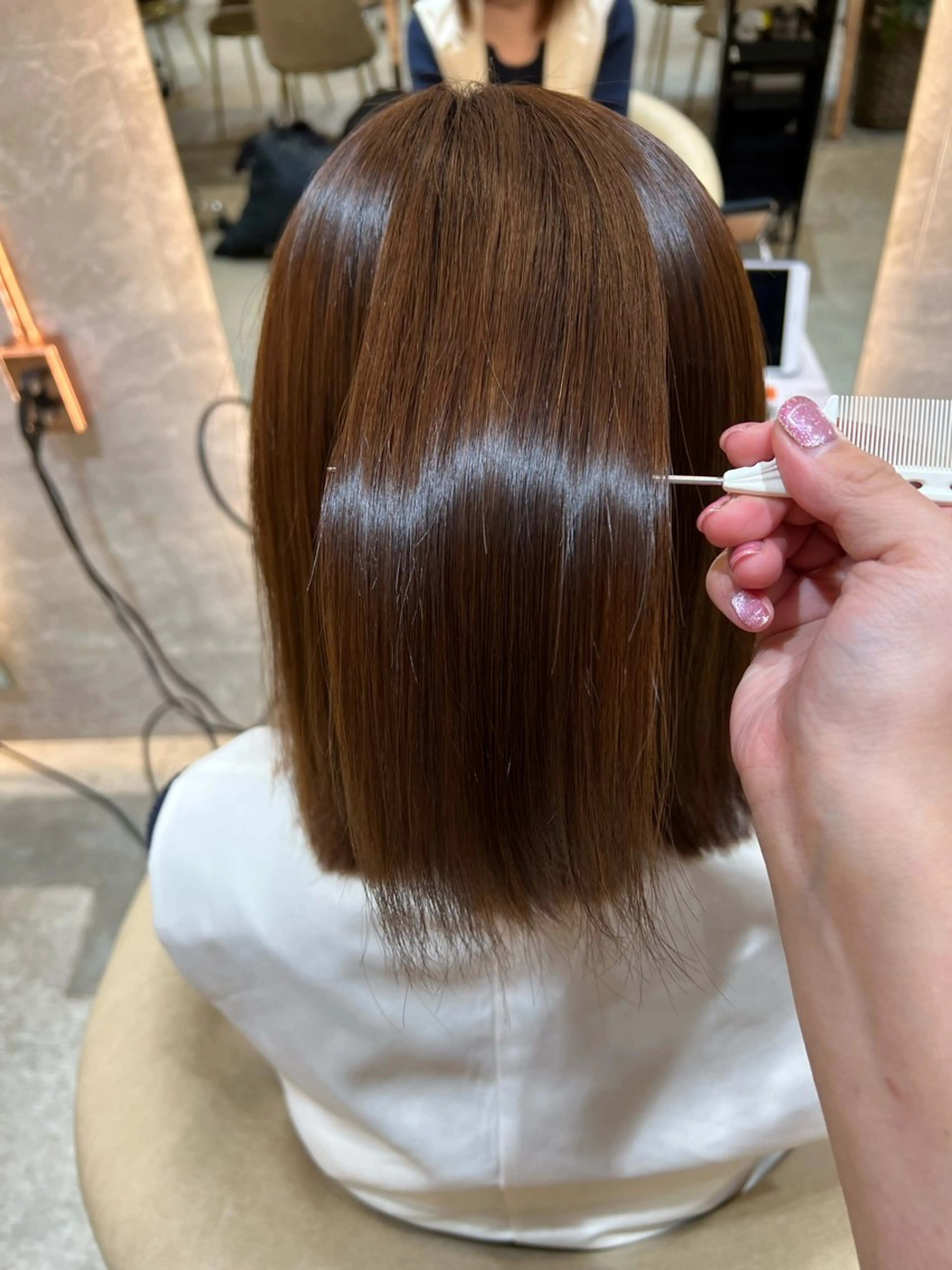 ミディアム カラー ボブ/巻ける縮毛矯正 /韓国レイヤーはなのヘアスタイル