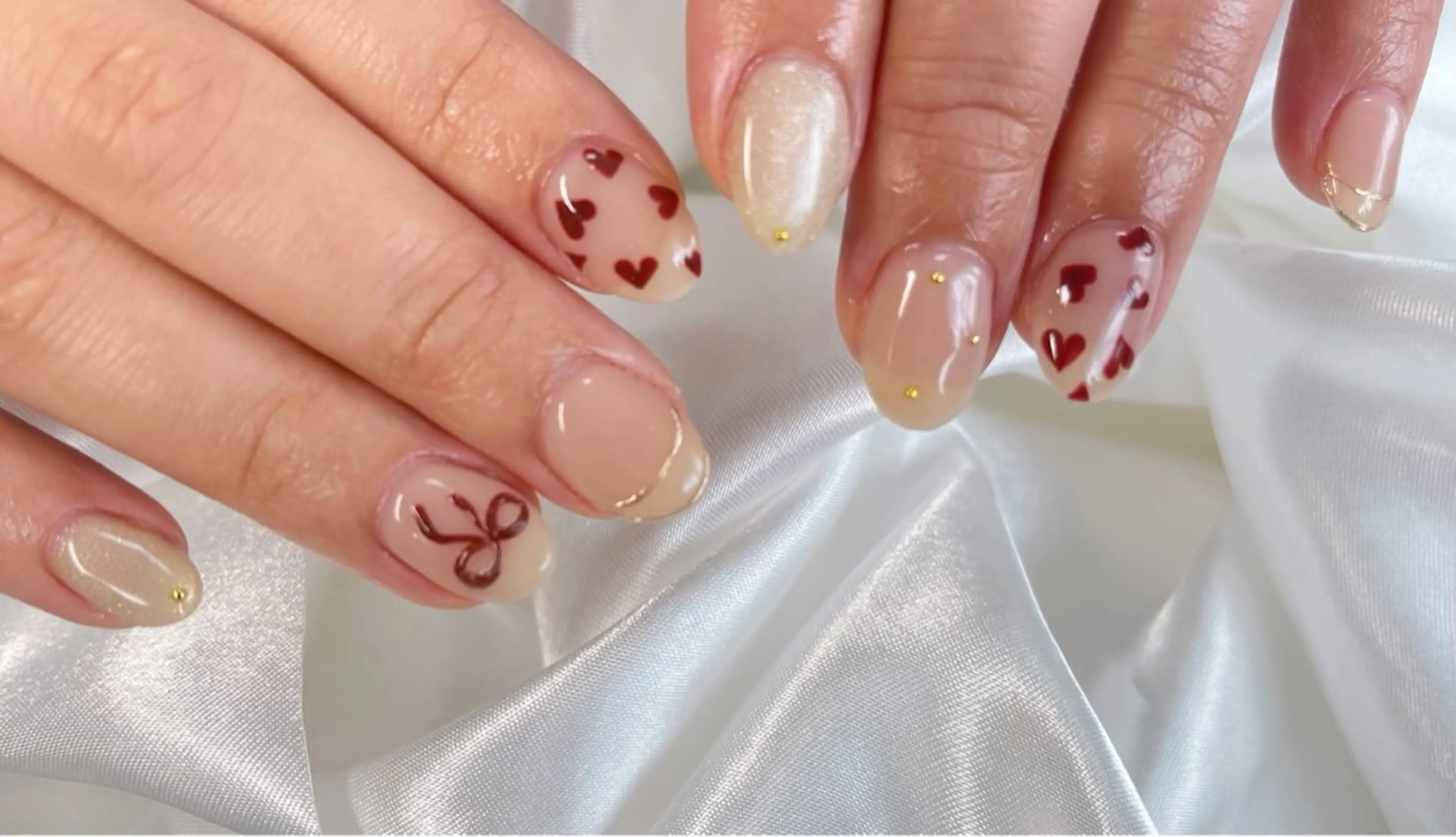 ネイル ハート リボン ワンホンネイル ハンドネイル celica所属・松田 由真のネイルデザイン
