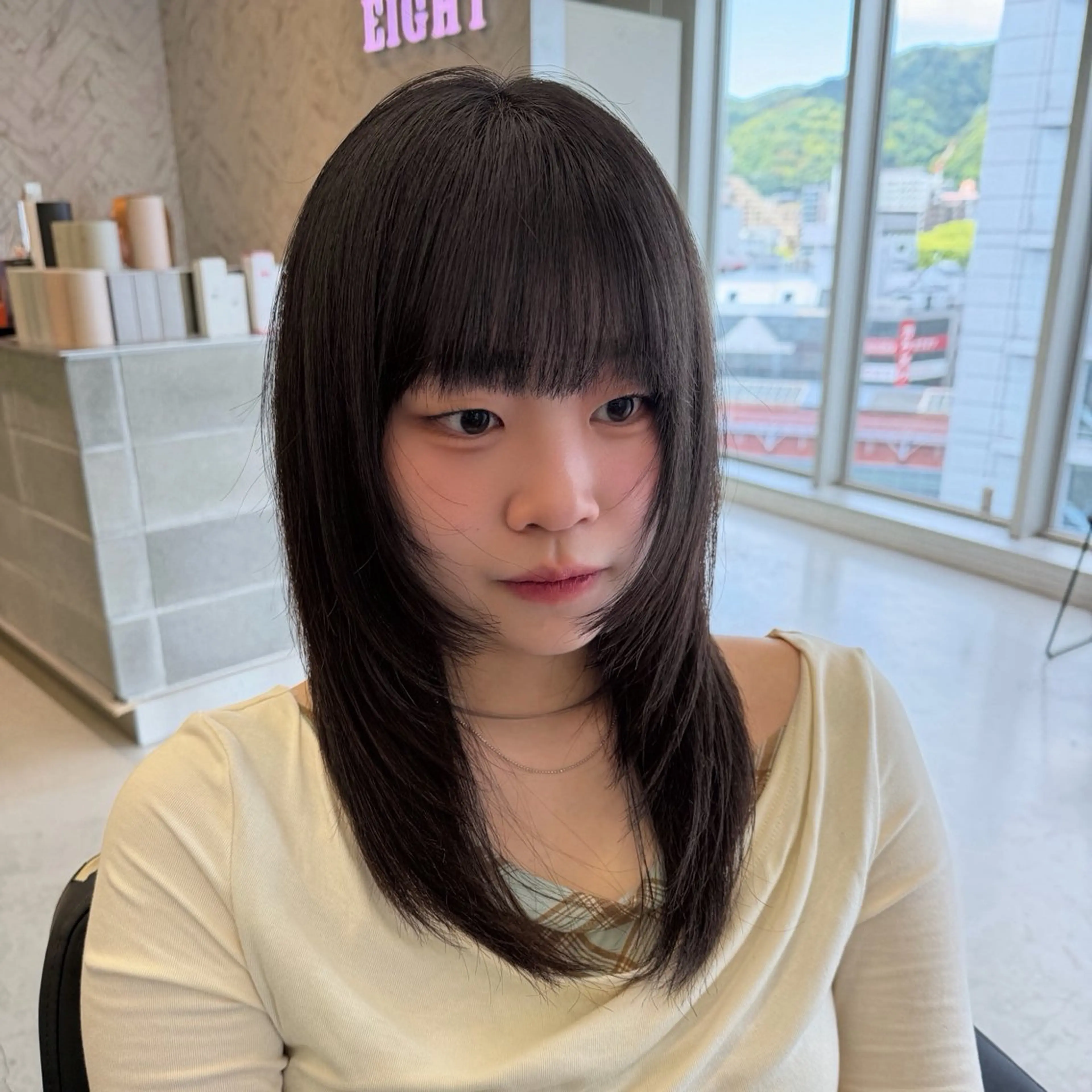 セミロング ハッシュカット カット トリートメント EIGHT　樹梨 ／韓国ヘア🩶のヘアスタイル