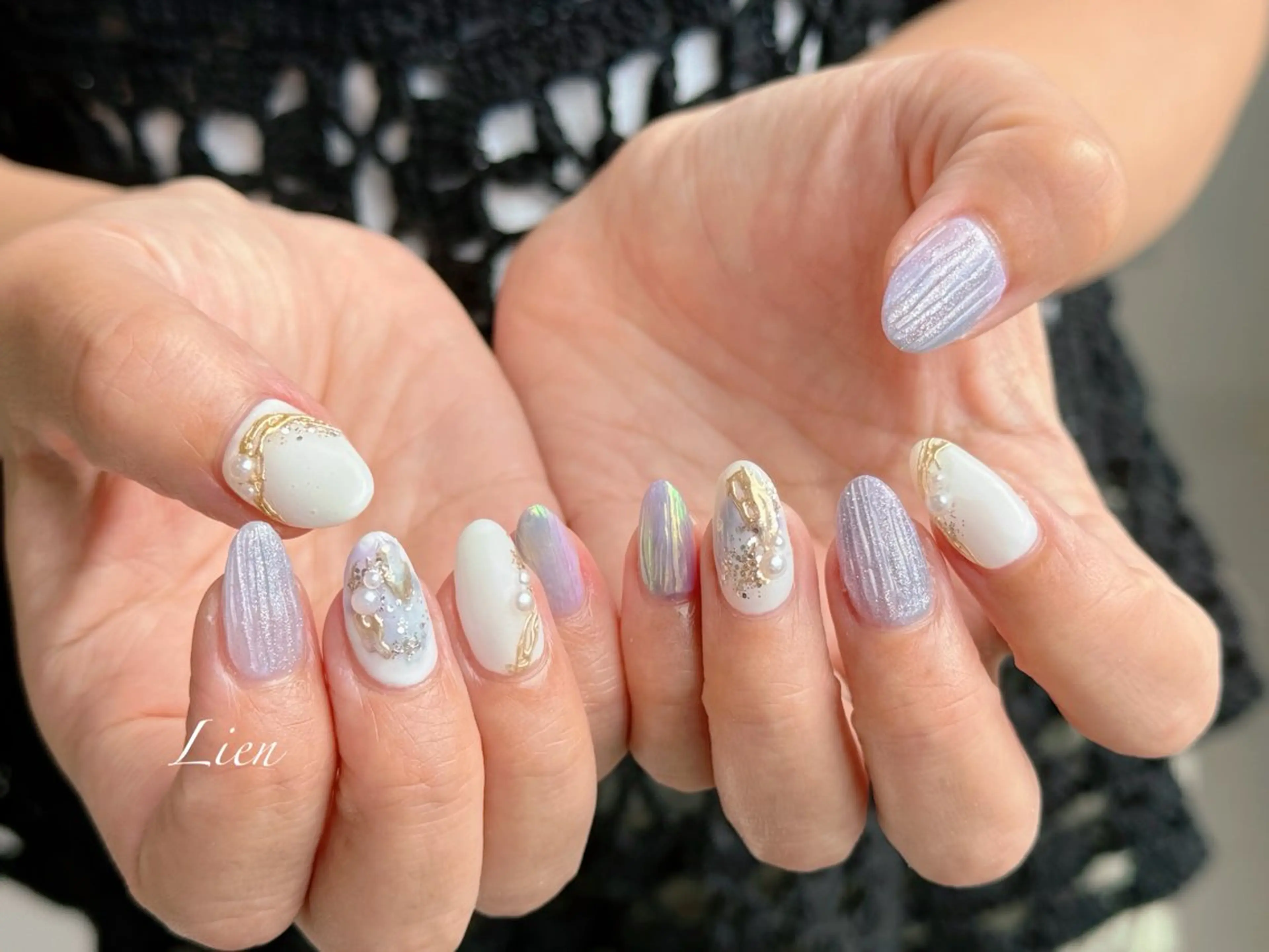 ネイル 長さ出し フットネイル フレンチネイル ジェルネイル ガラスフレンチ ハンドネイル Lien(リアン) 銀座駅6分のネイルデザイン