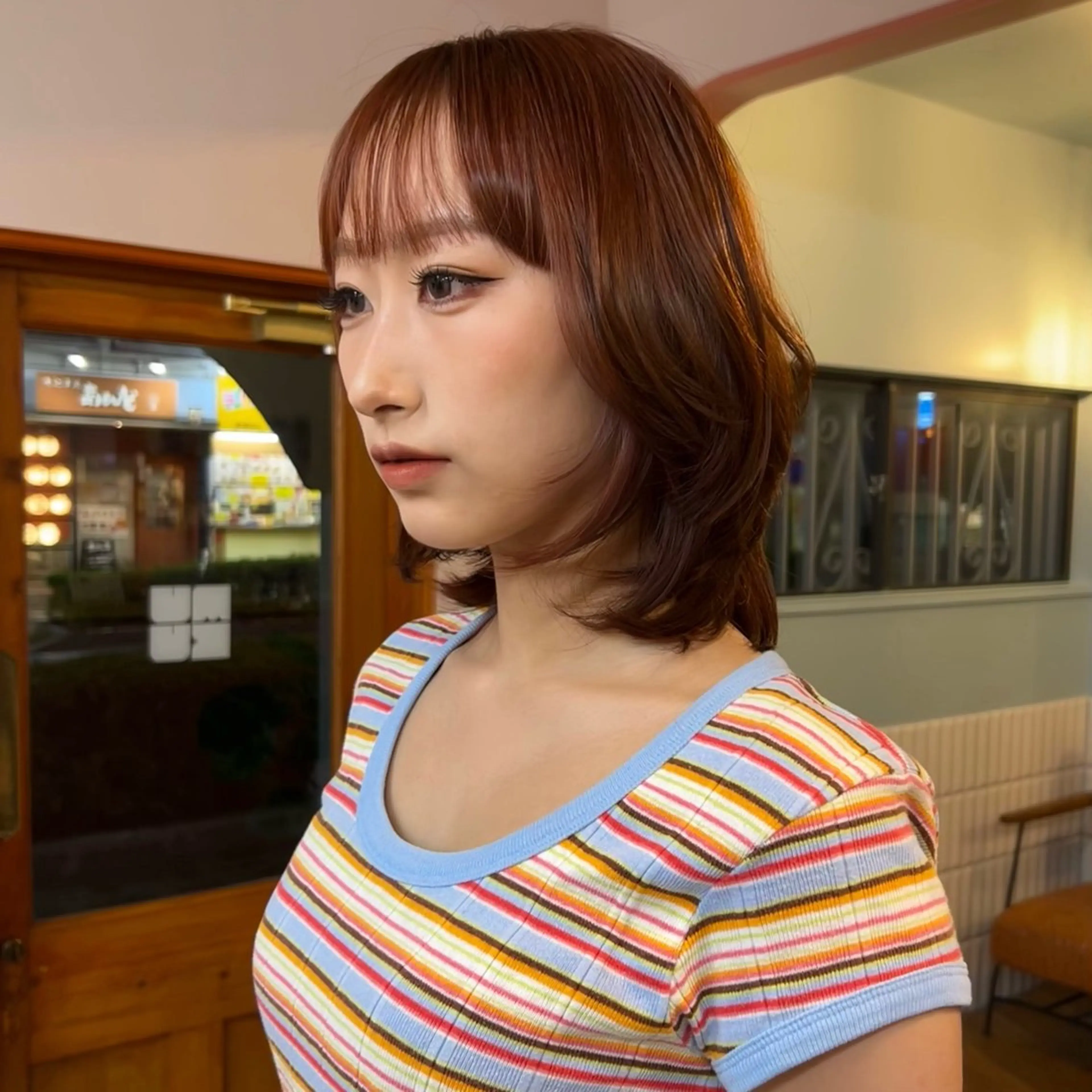 ミディアム カラー ダブルカラー オレンジ MUKU リカのヘアスタイル