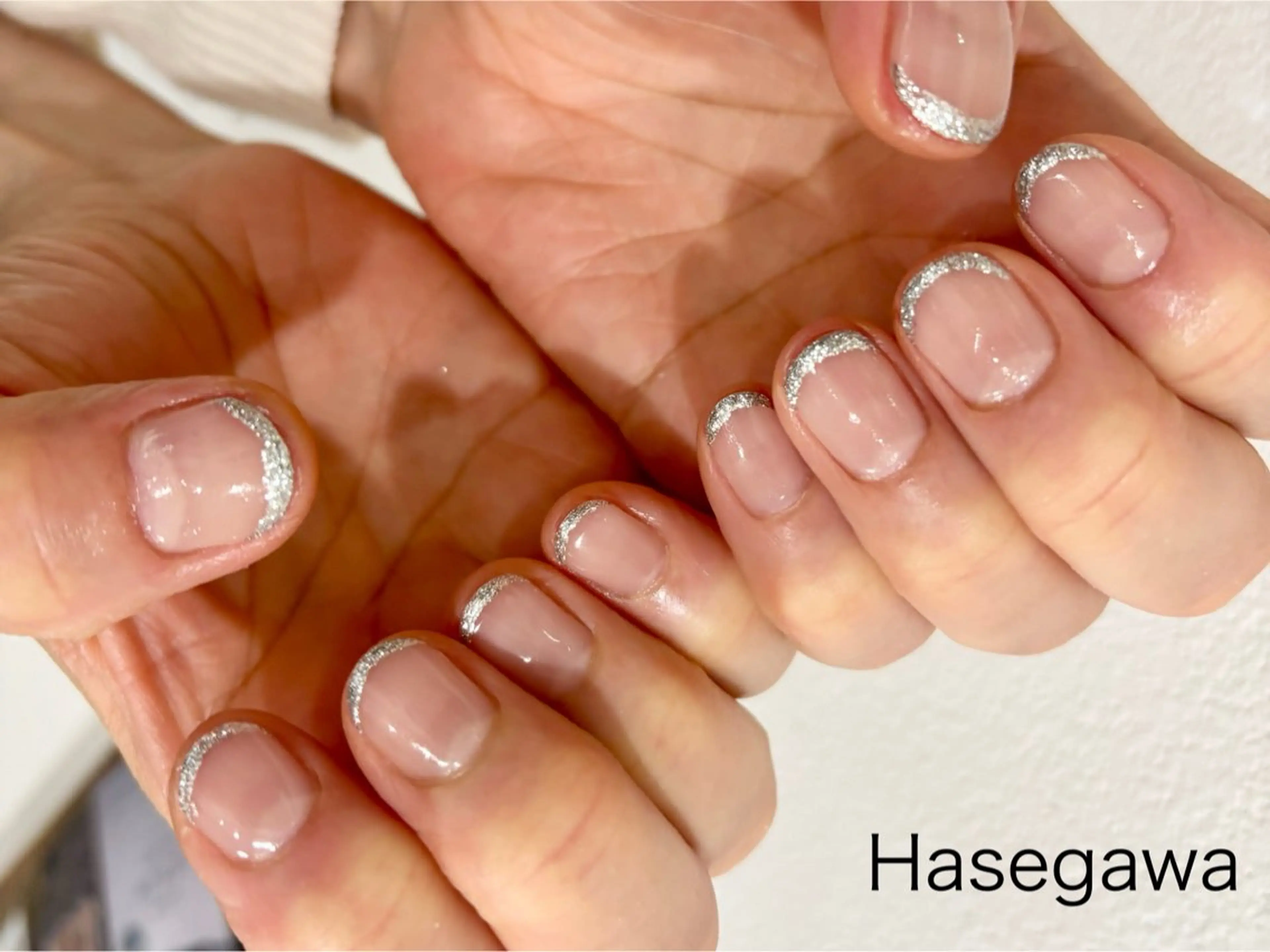 ネイル フレンチネイル ラメ(グリッター) ハンドネイル DROP所属・DROP 長谷川のネイルデザイン