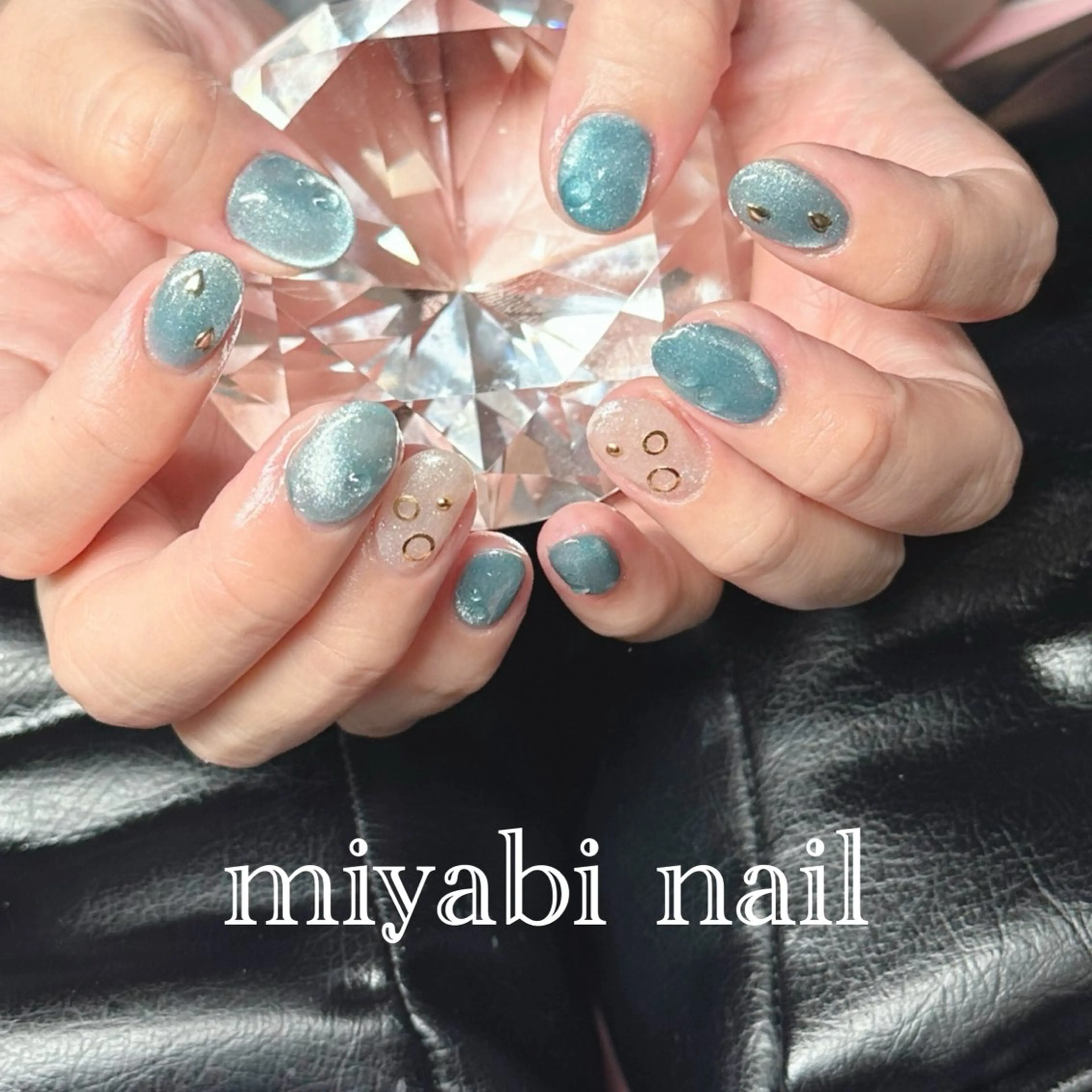 ネイル アートネイル ブルー ジェルネイル マグネットネイル 持ち込み ハンドネイル miyabi nail 桂川駅近くのネイルデザイン