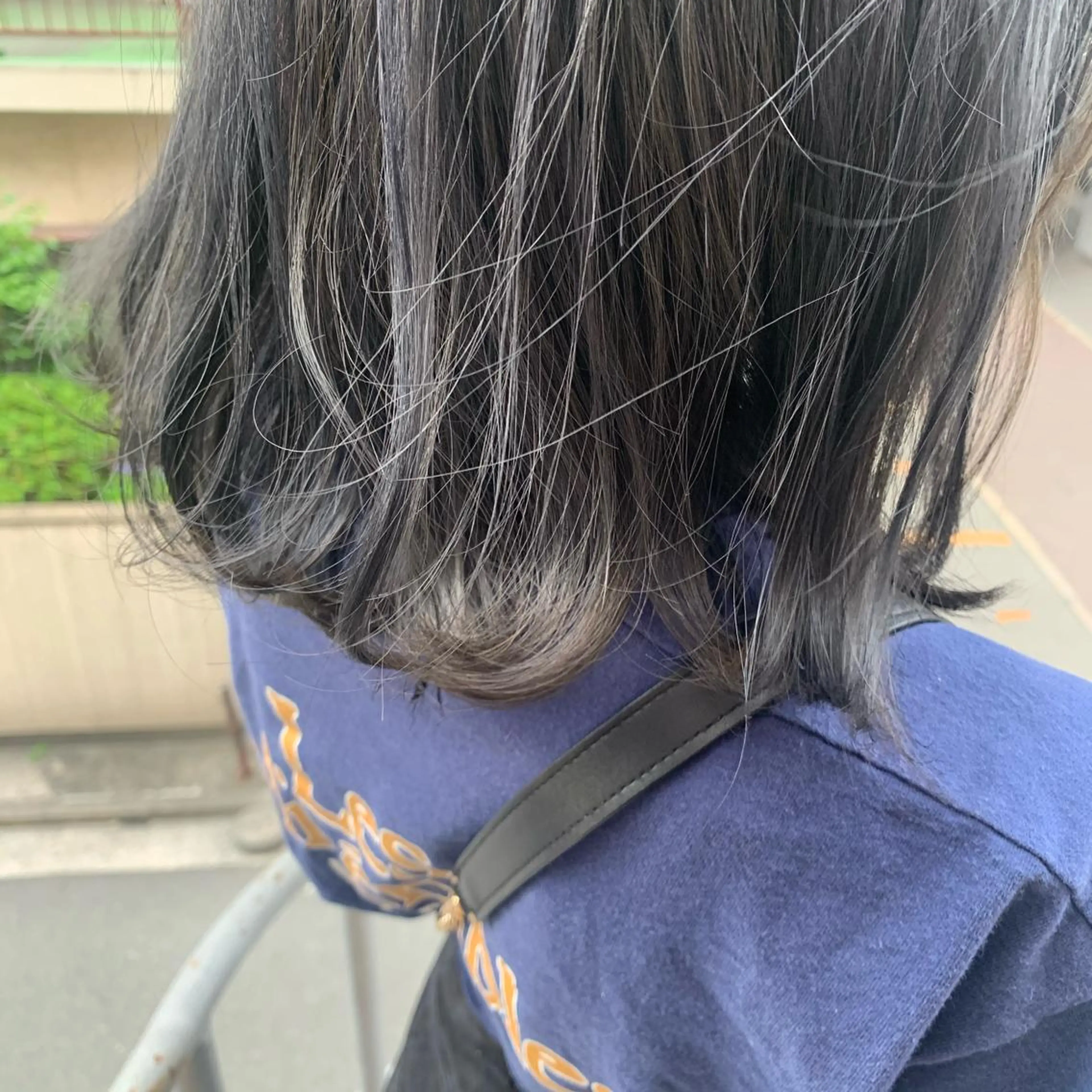 カラー 黒髪 ブリーチ ブルーカラー ブルーブラック MARU パーマ/レイヤーのヘアスタイル