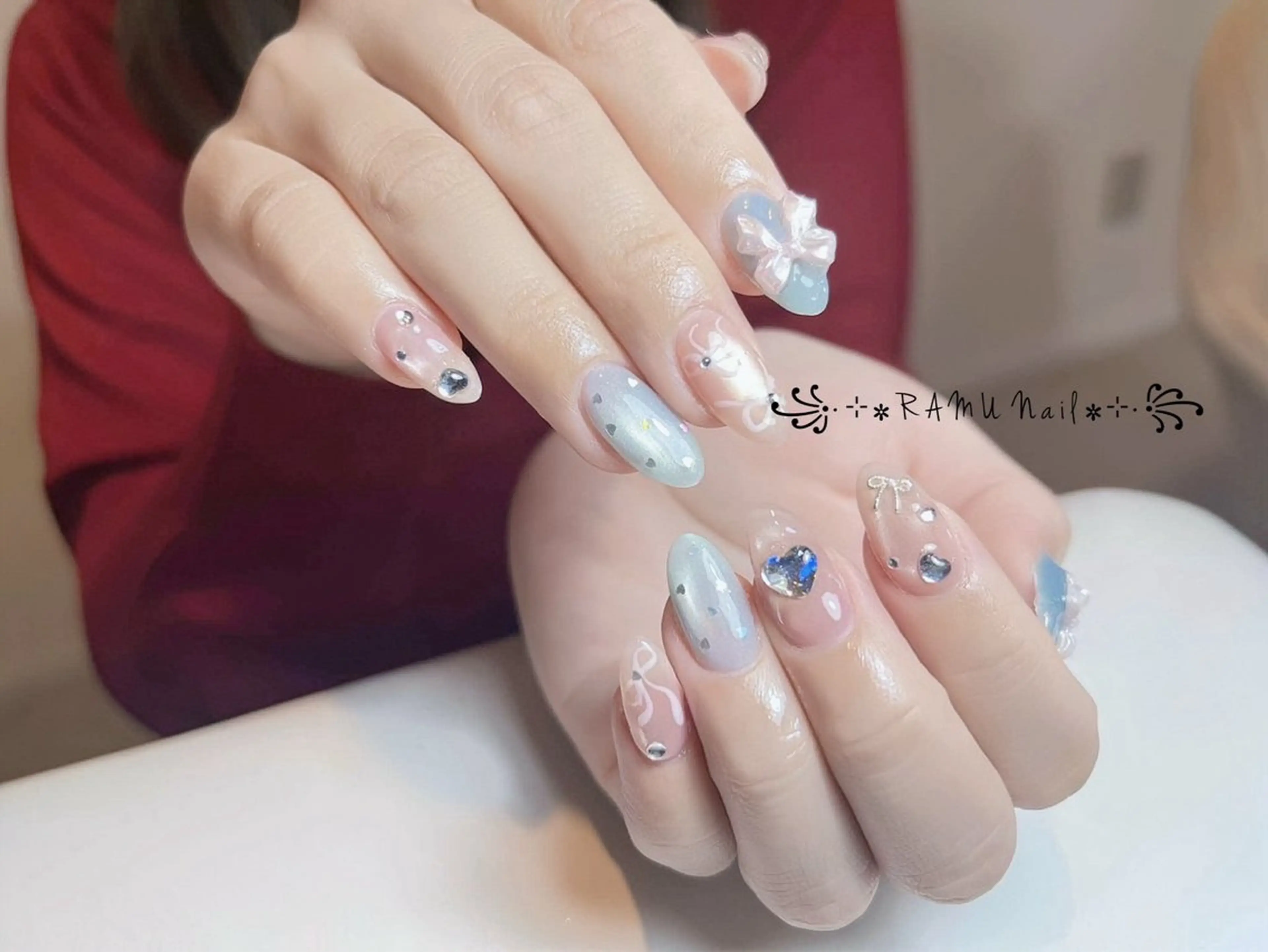 ネイル キラキラネイル マグネットネイル ミラーネイル ピンク ワンホンネイル ハンドネイル RAMU Nail 恵比寿店のネイルデザイン
