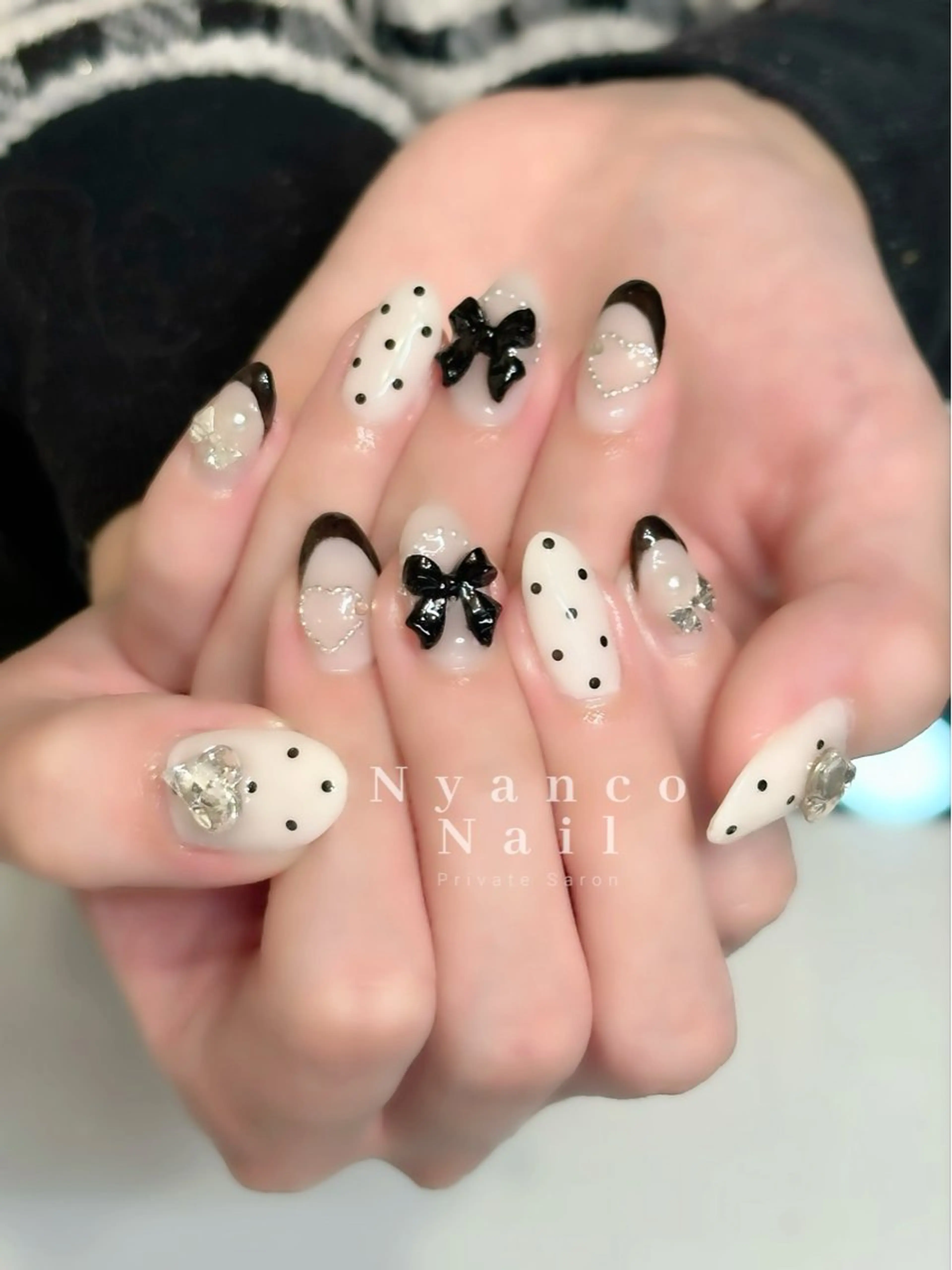 ネイル ドット ジェルネイル ハート ピンク リボン Nyanco Nailのネイルデザイン