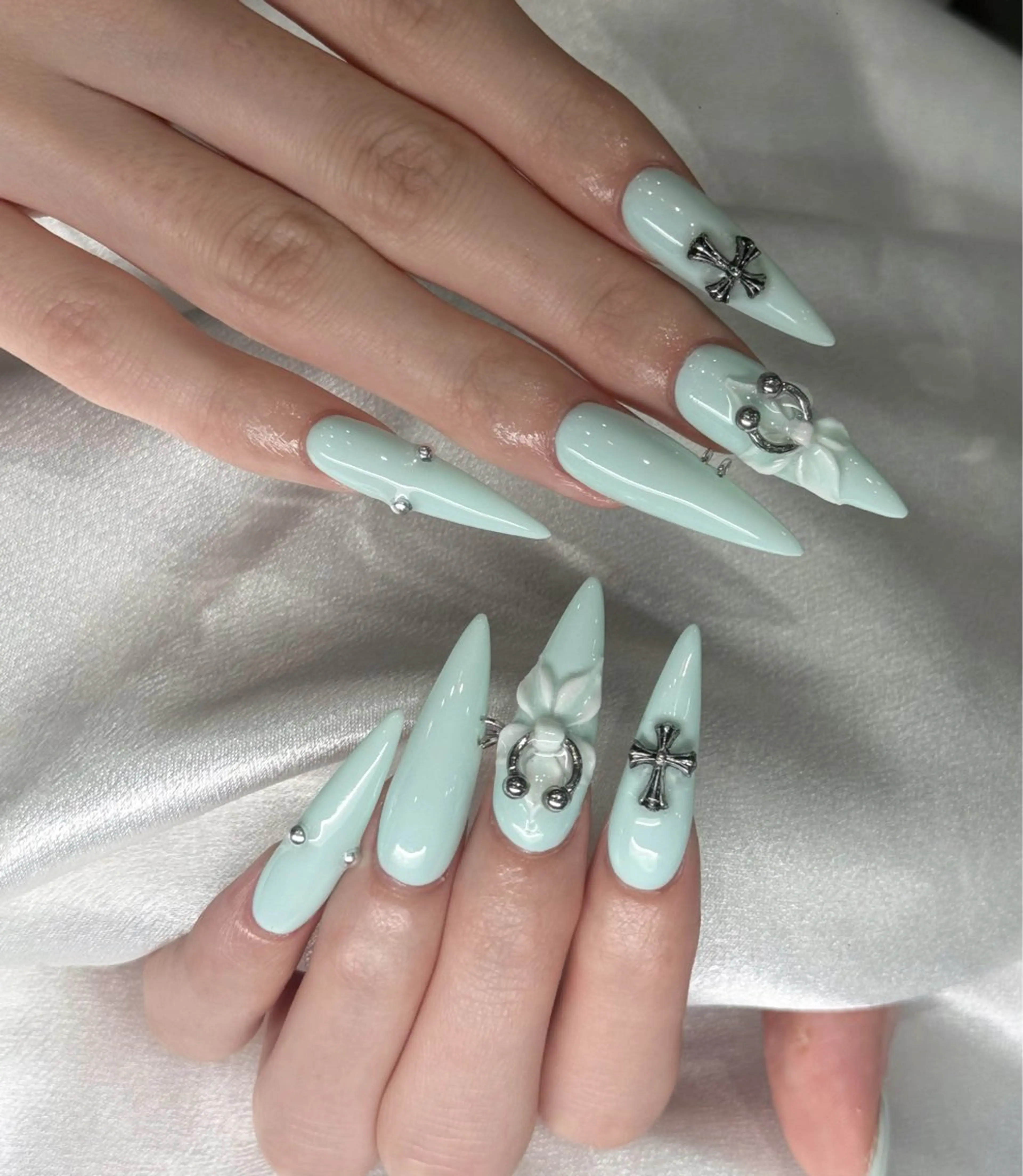 ネイル フラワーネイル ハート レース ロングネイル 春ネイル ハンドネイル MILO 168 池袋のネイルデザイン