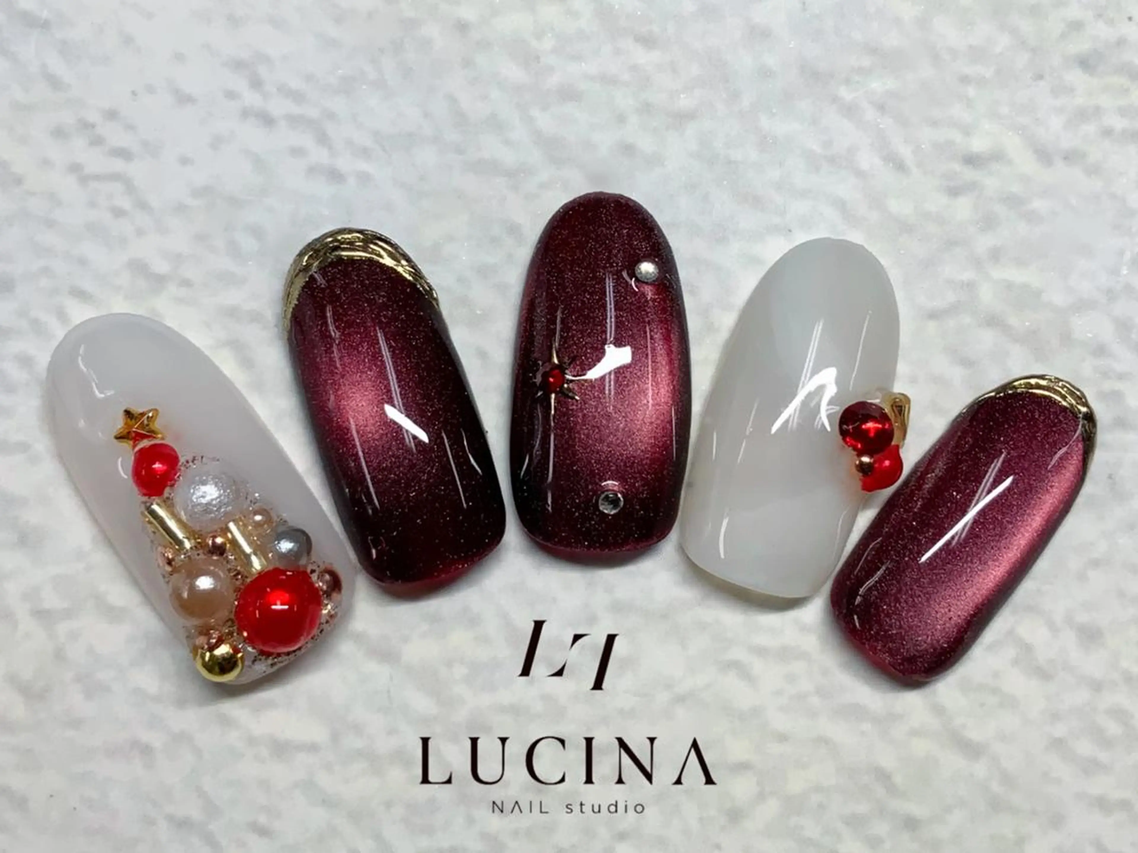 ネイル ボルドー クリアネイル 長さ出し フットネイル フレンチネイル ハンドネイル 新橋 ルキナ スタッフのネイルデザイン