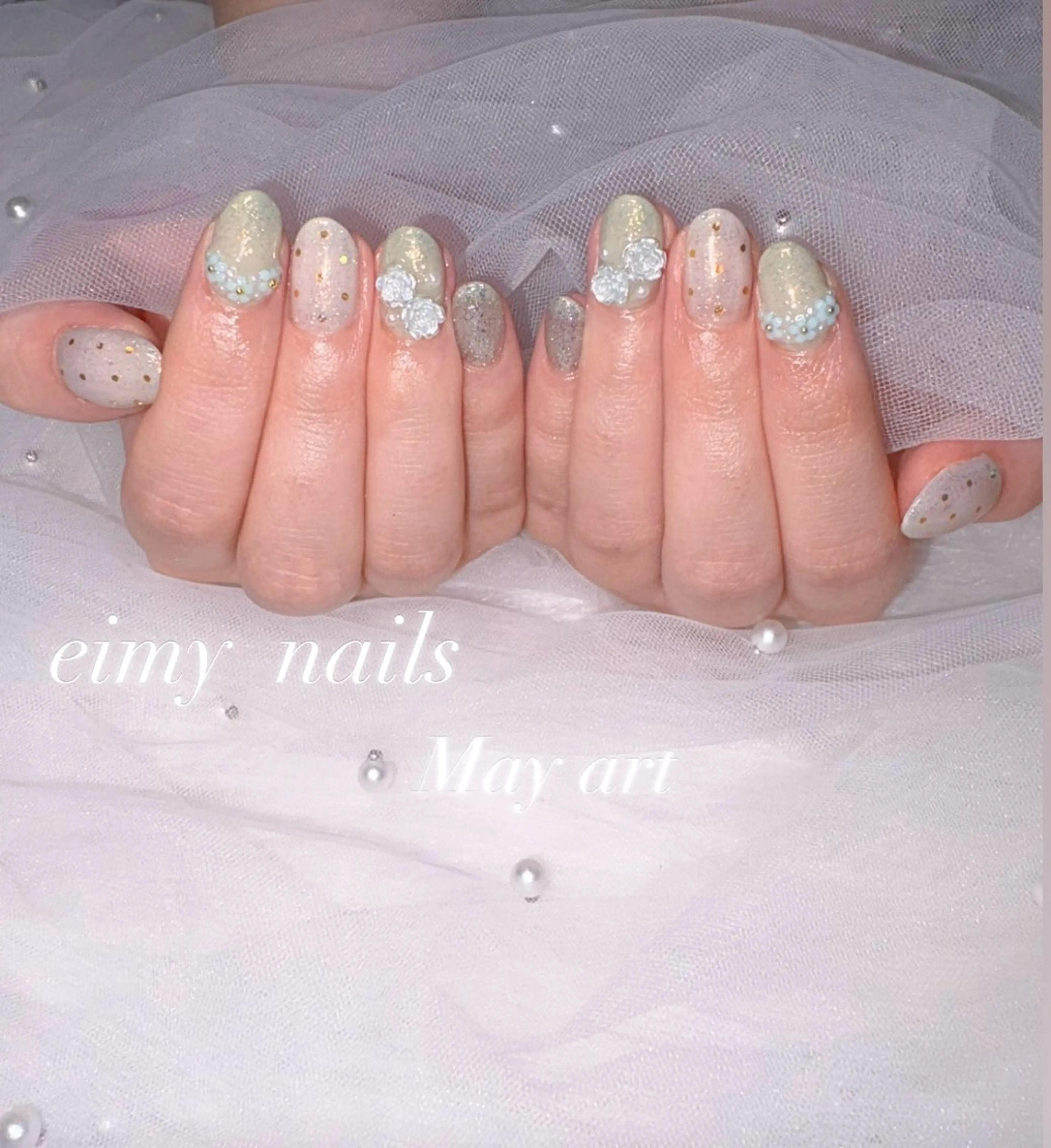 ネイル オーロラネイル ドット フラッシュネイル フラワーネイル グラデーション ハンドネイル eimy nails♡のネイルデザイン