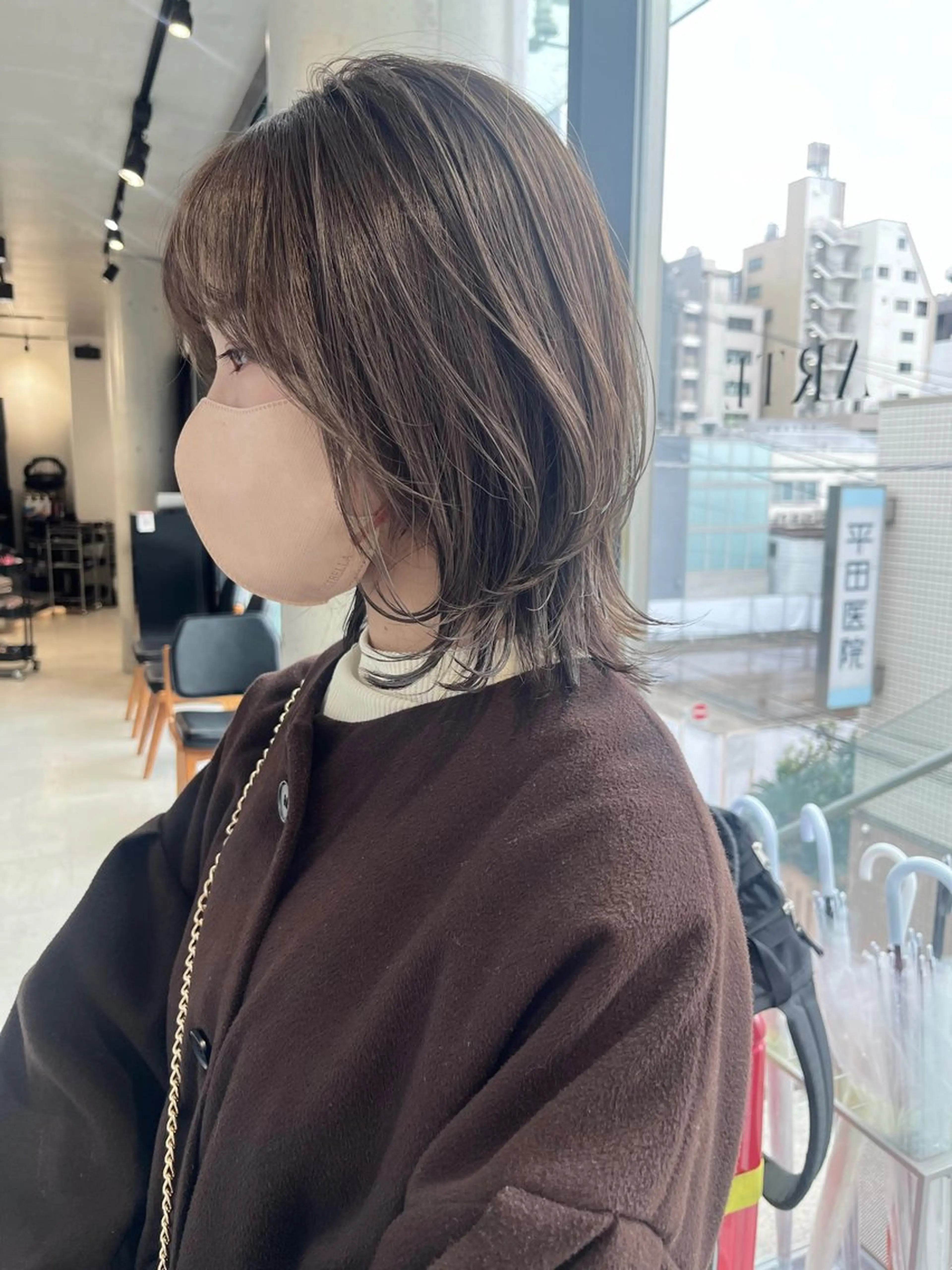 ミディアム カラー パーマ カット ヘアカラー トリートメント ヘアセット 透明感/オリーブ/ グレージュ/YUKAのヘアスタイル