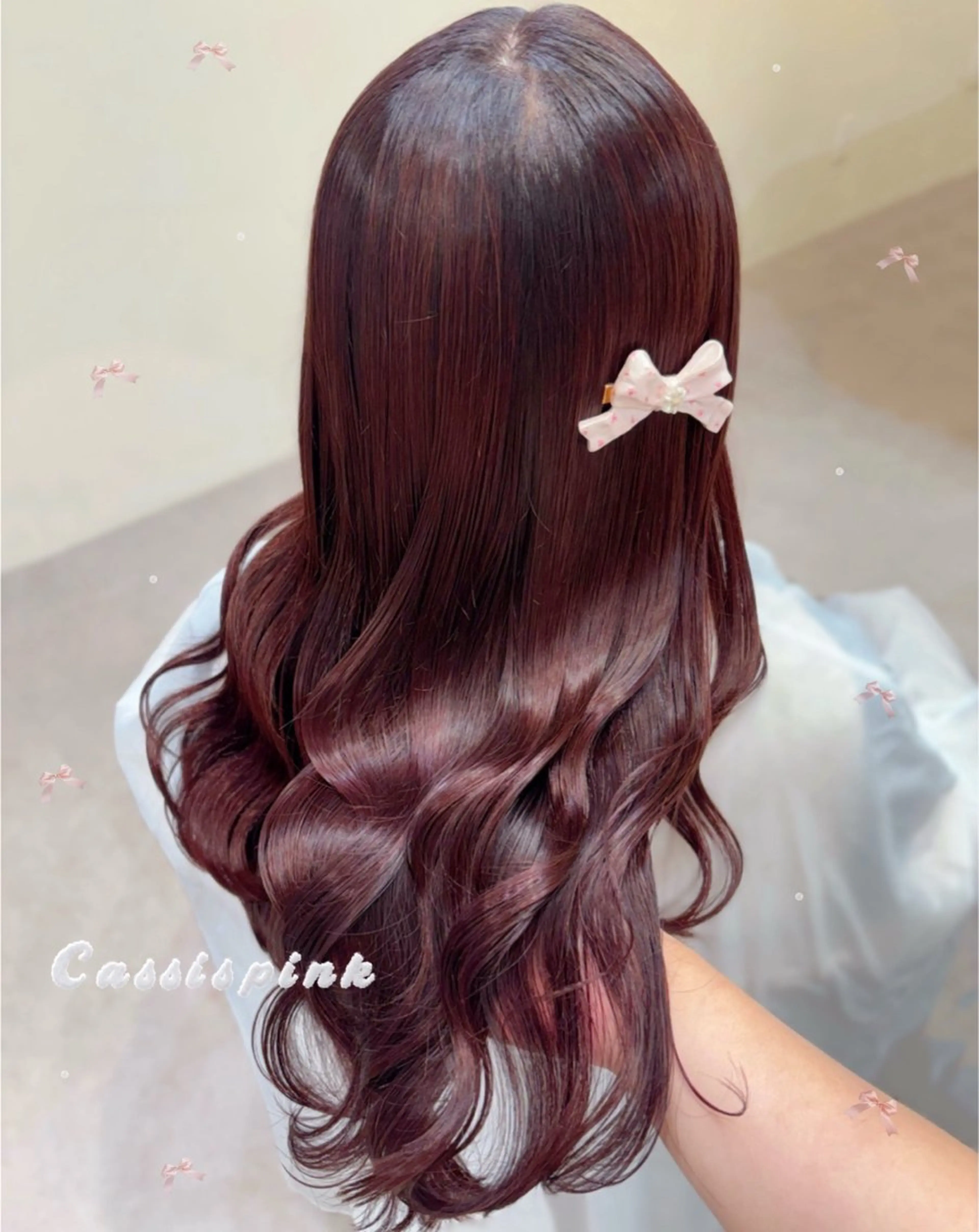 ロング カラー ブリーチ カシス ダブルカラー ブリーチなしカラー ピンクカラー カット ヘアカラー トリートメント 艶暗髪 ピンクカラー 似合わせカット 栄のヘアスタイル