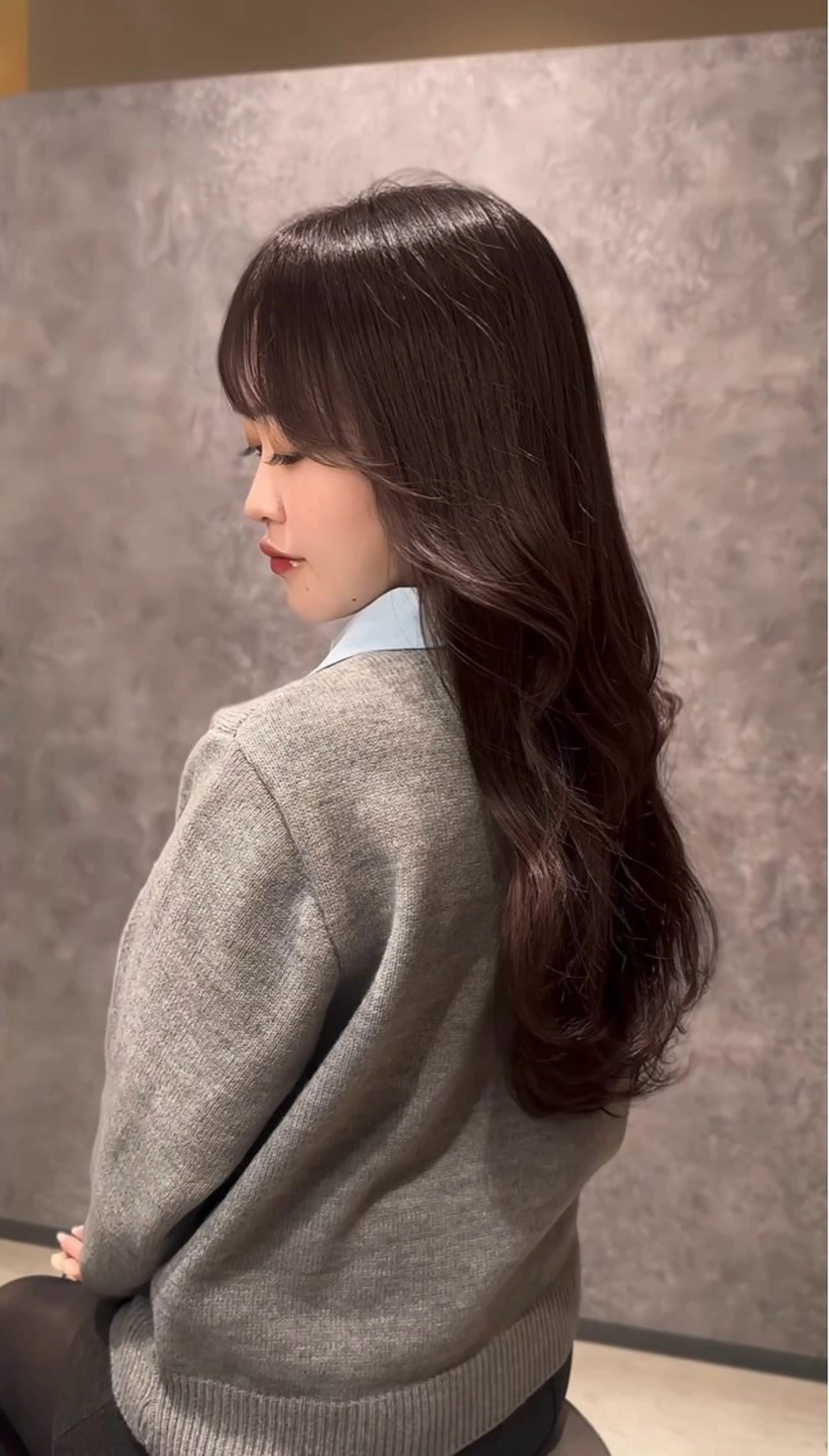 ロング カラー カット ヘアカラー 韓国レイヤーカット 透明感カラー冨田那樹のヘアスタイル